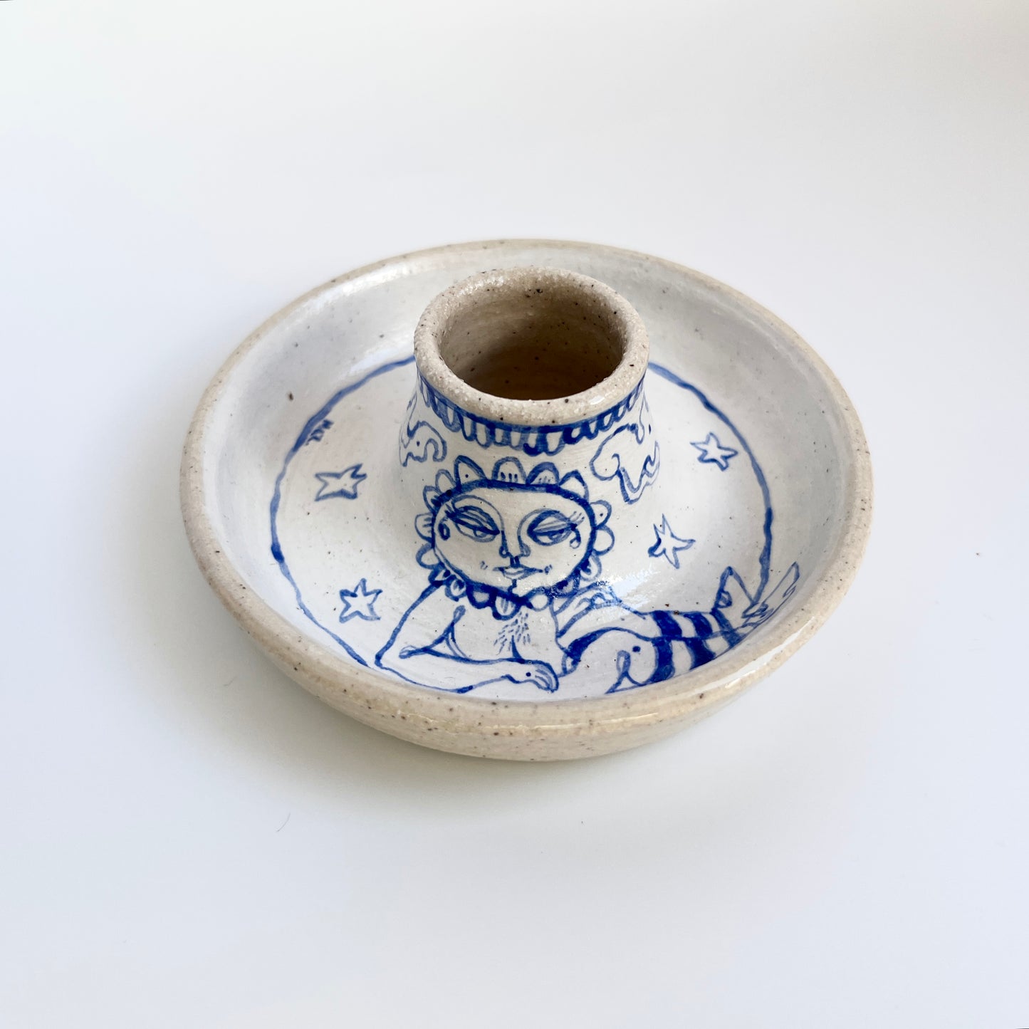 Handcrafted Ceramic Candlestick Holder Set – Sun & Moon Night Design (Speckled Stoneware)