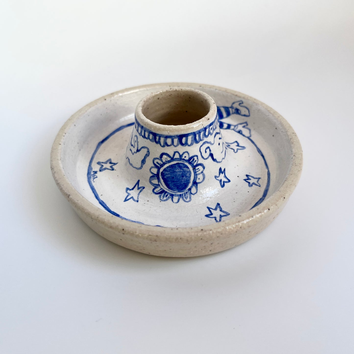 Handcrafted Ceramic Candlestick Holder Set – Sun & Moon Night Design (Speckled Stoneware)