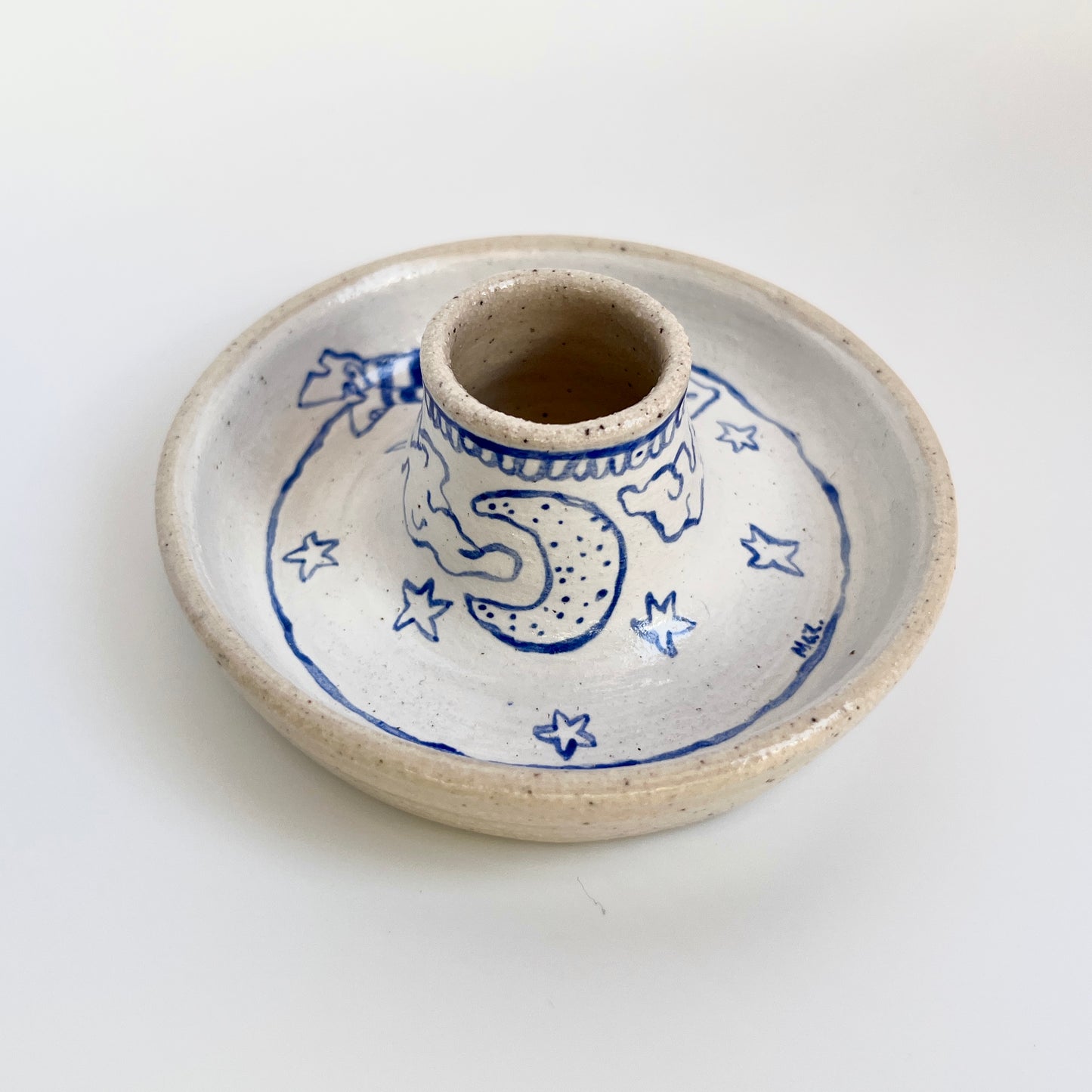 Handcrafted Ceramic Candlestick Holder Set – Sun & Moon Night Design (Speckled Stoneware)