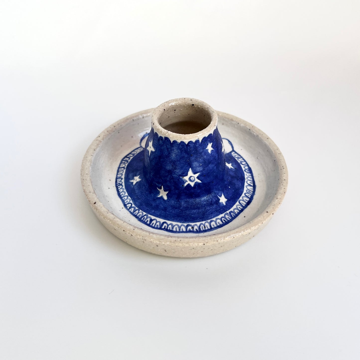 Handcrafted Ceramic Candlestick Holder – Sun & Moon Design (Speckled Stoneware)