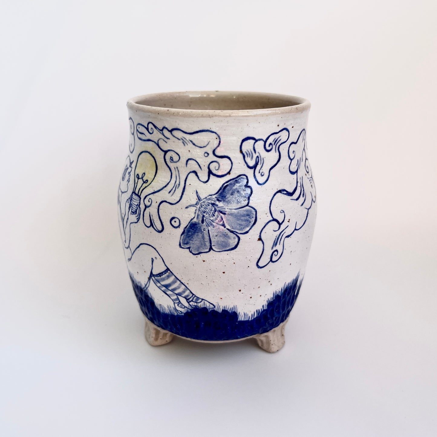 Handcrafted Ceramic Mug – Drawn To The Light Design (Speckled Stoneware, 300ml)
