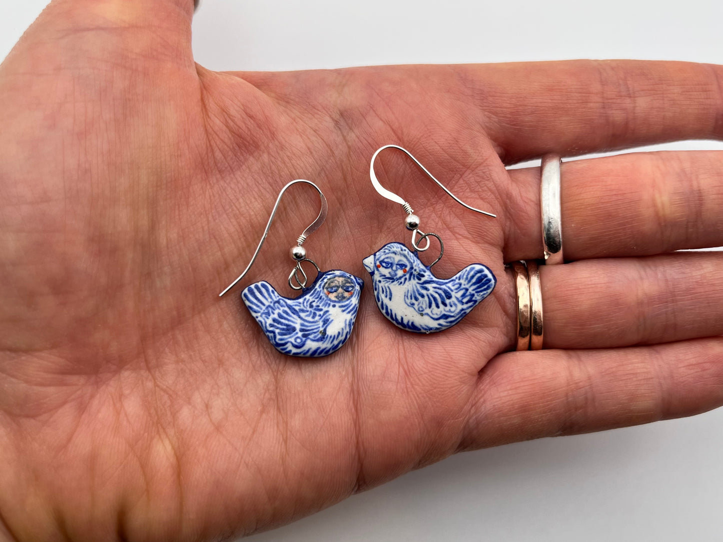 Handmade Ceramic Earrings – Bird Design (Sterling Silver, Dangle Earrings)