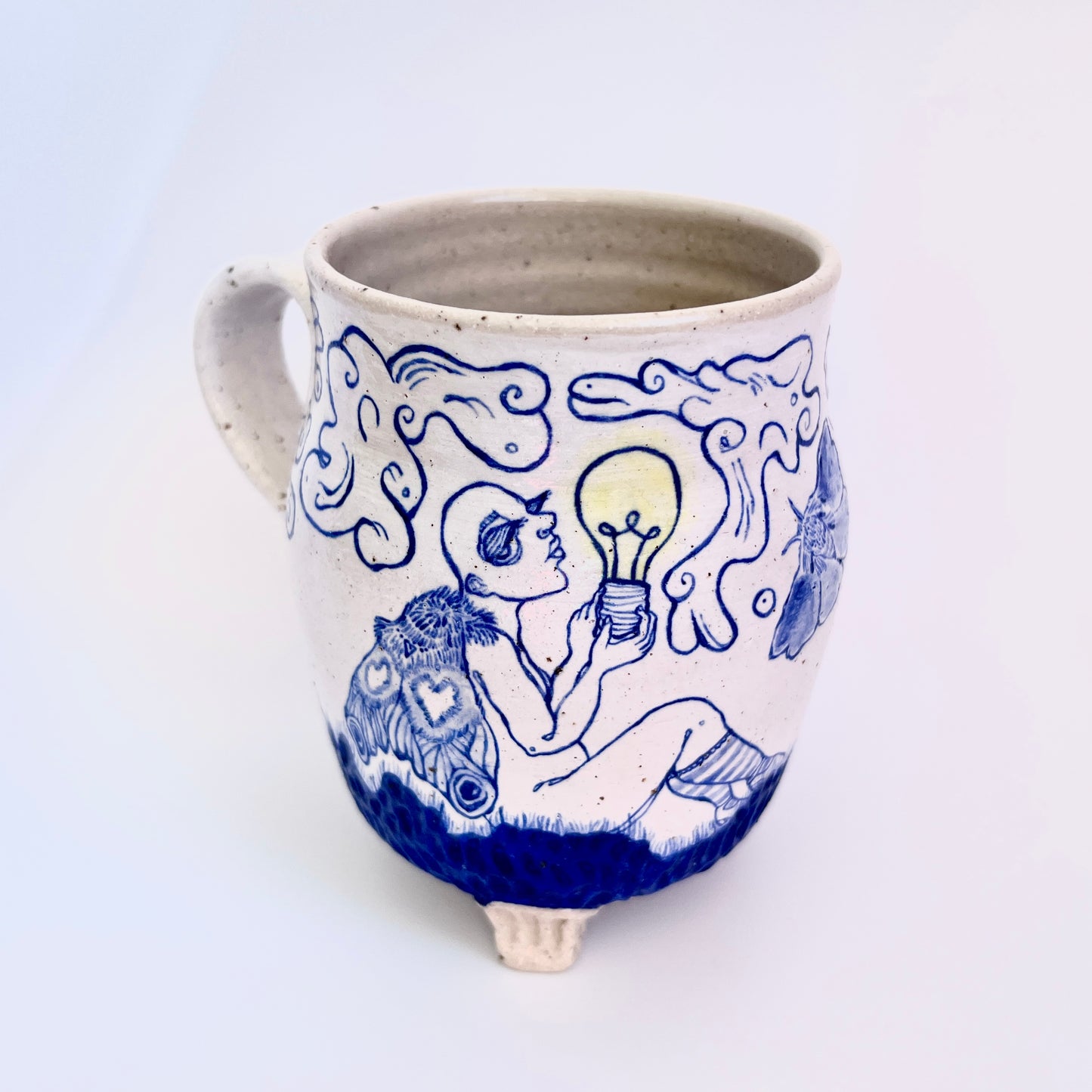 Handcrafted Ceramic Mug – Drawn To The Light Design (Speckled Stoneware, 300ml)