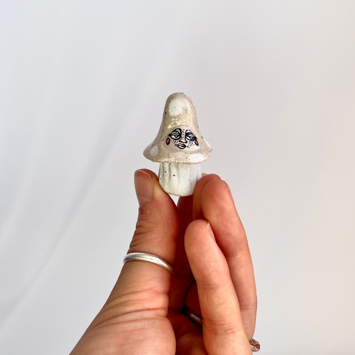 Handcrafted Ceramic Beige Mushroom Ornament  – Mini Decorative Companions (Speckled Stoneware)