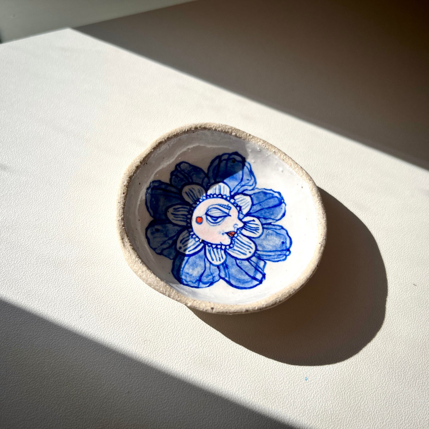 Handcrafted Ceramic Trinket Dish - Flower Person Design (Speckled Stoneware)