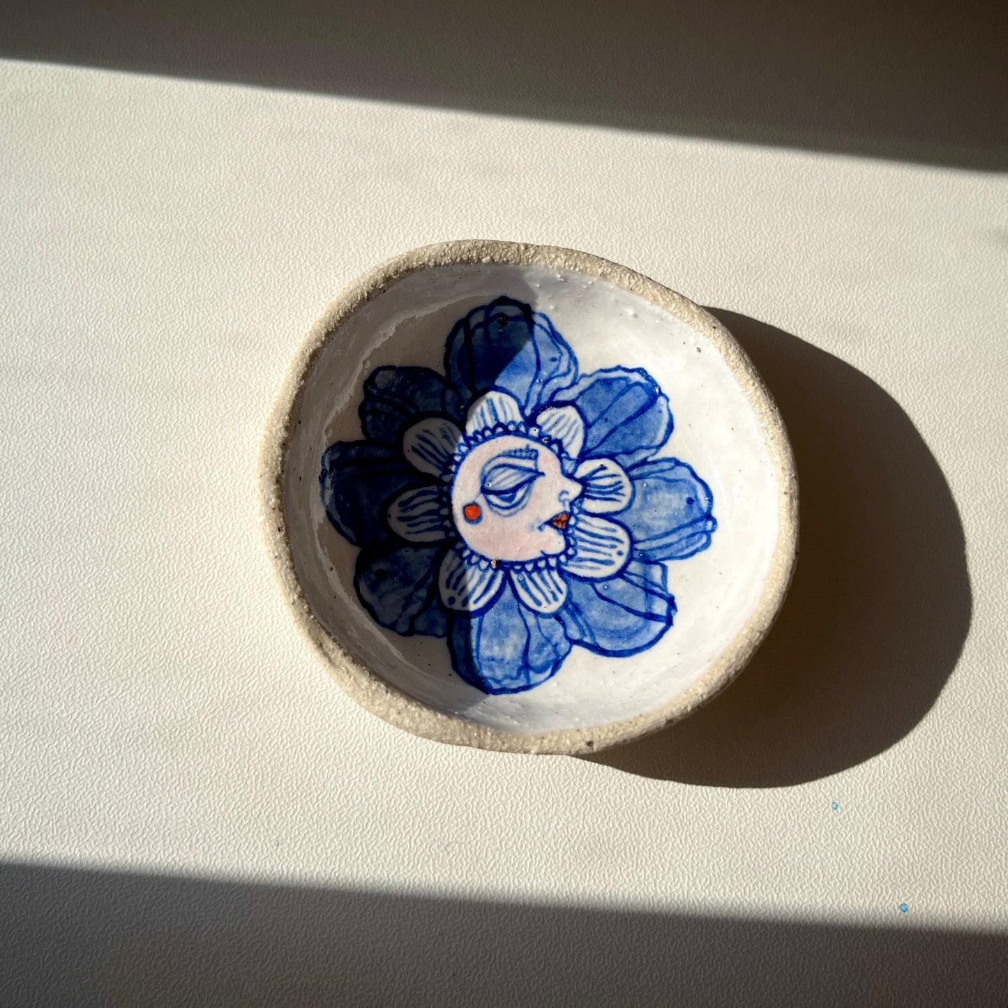 Handcrafted Ceramic Trinket Dish - Flower Person Design (Speckled Stoneware)