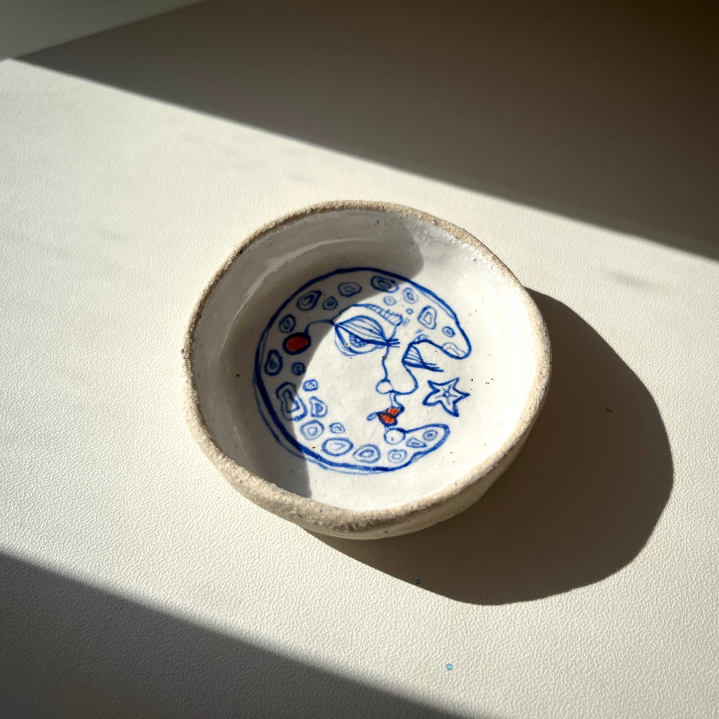 Handcrafted Ceramic Trinket Dish - Moon Design (Speckled Stoneware)