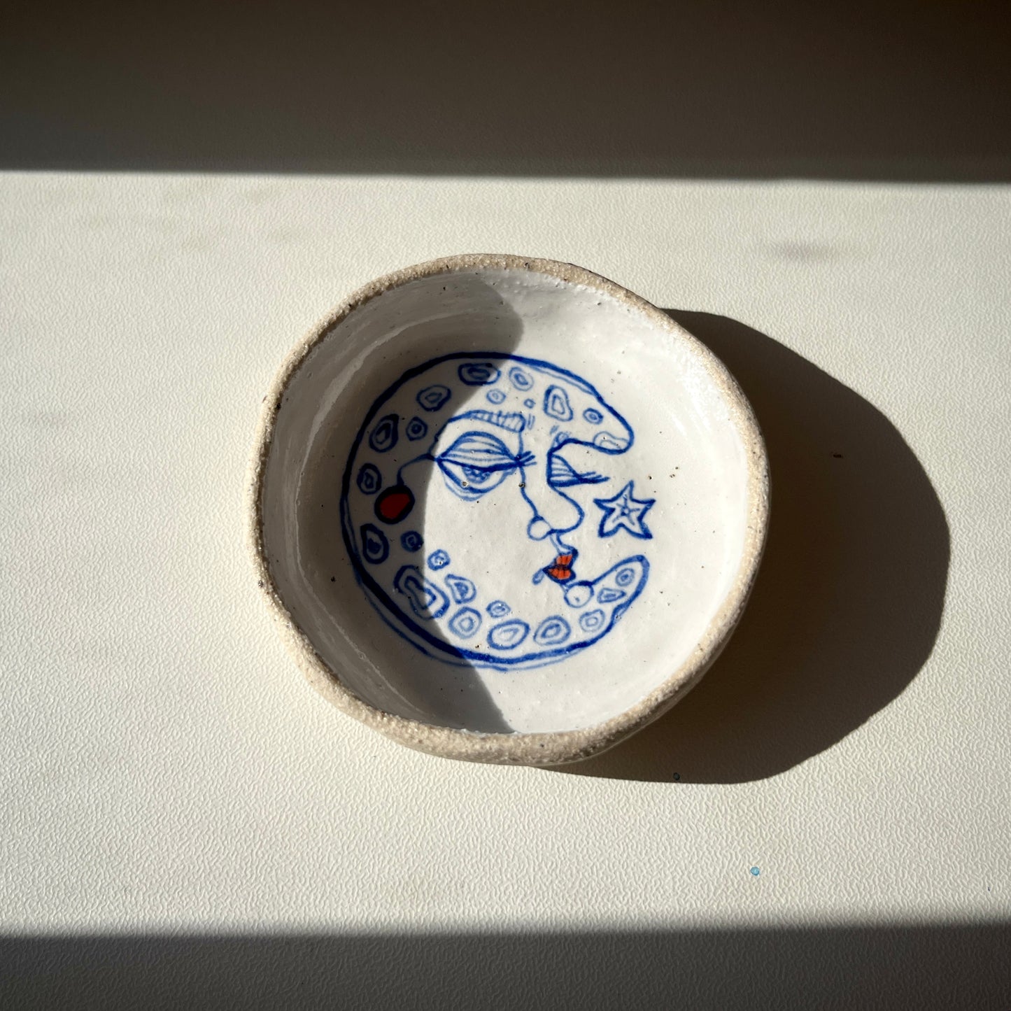 Handcrafted Ceramic Trinket Dish - Moon Design (Speckled Stoneware)
