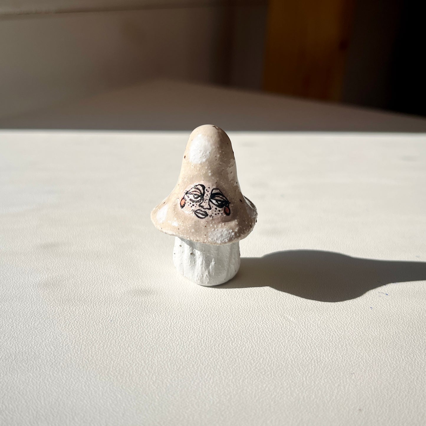 Handcrafted Ceramic Beige Mushroom Ornament  – Mini Decorative Companions (Speckled Stoneware)