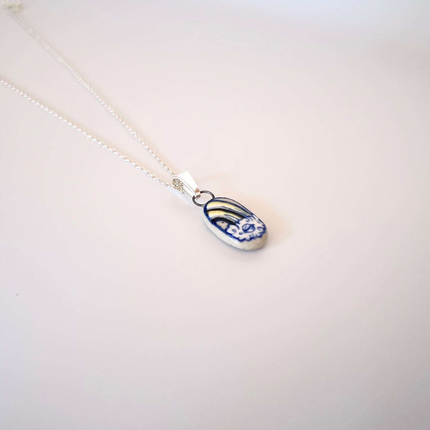 Handmade Rainbow Pendant Necklace – Non-Binary Pride Jewellery (Sterling Silver, Ceramic, LGBTQ+ Gift)