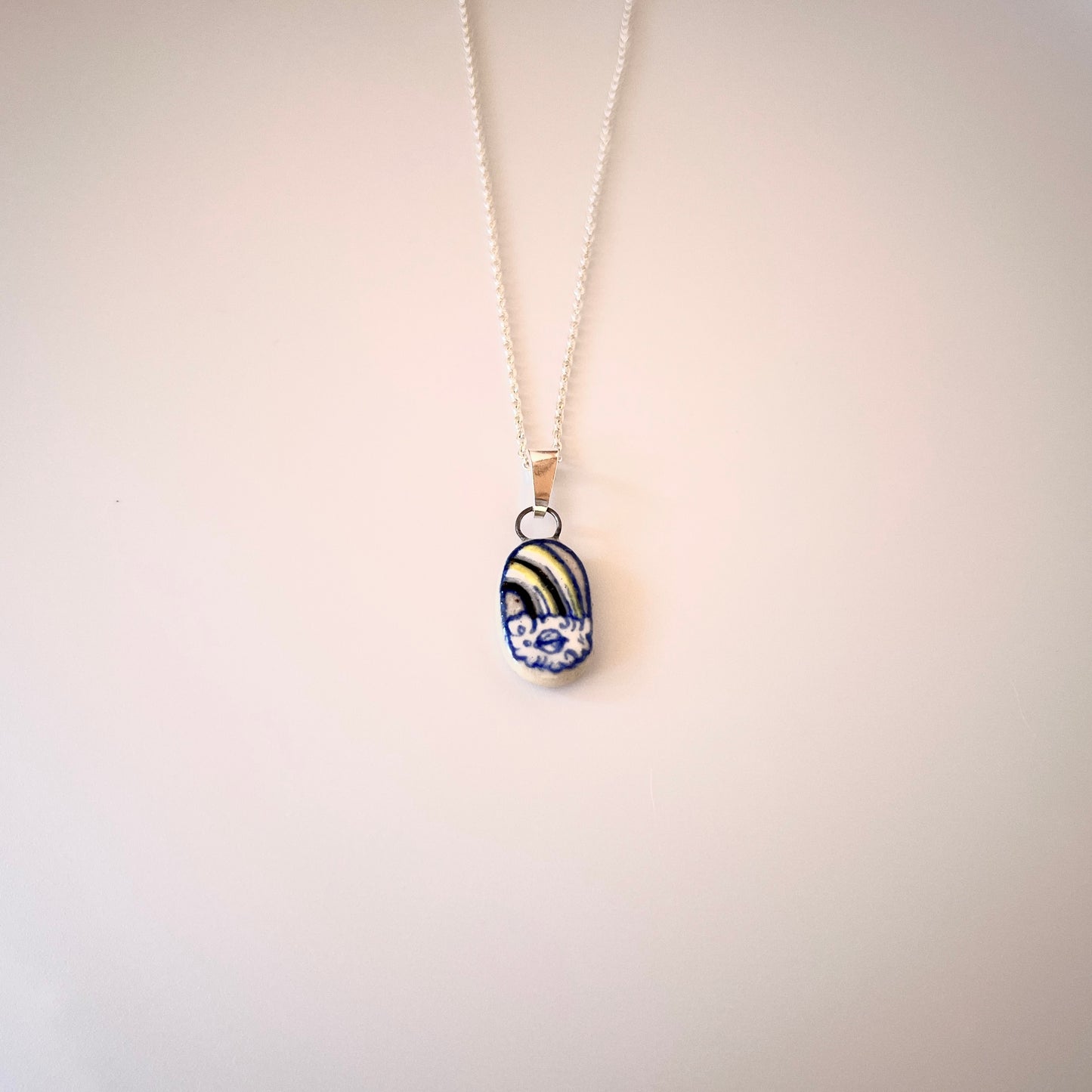 Handmade Rainbow Pendant Necklace – Non-Binary Pride Jewellery (Sterling Silver, Ceramic, LGBTQ+ Gift)