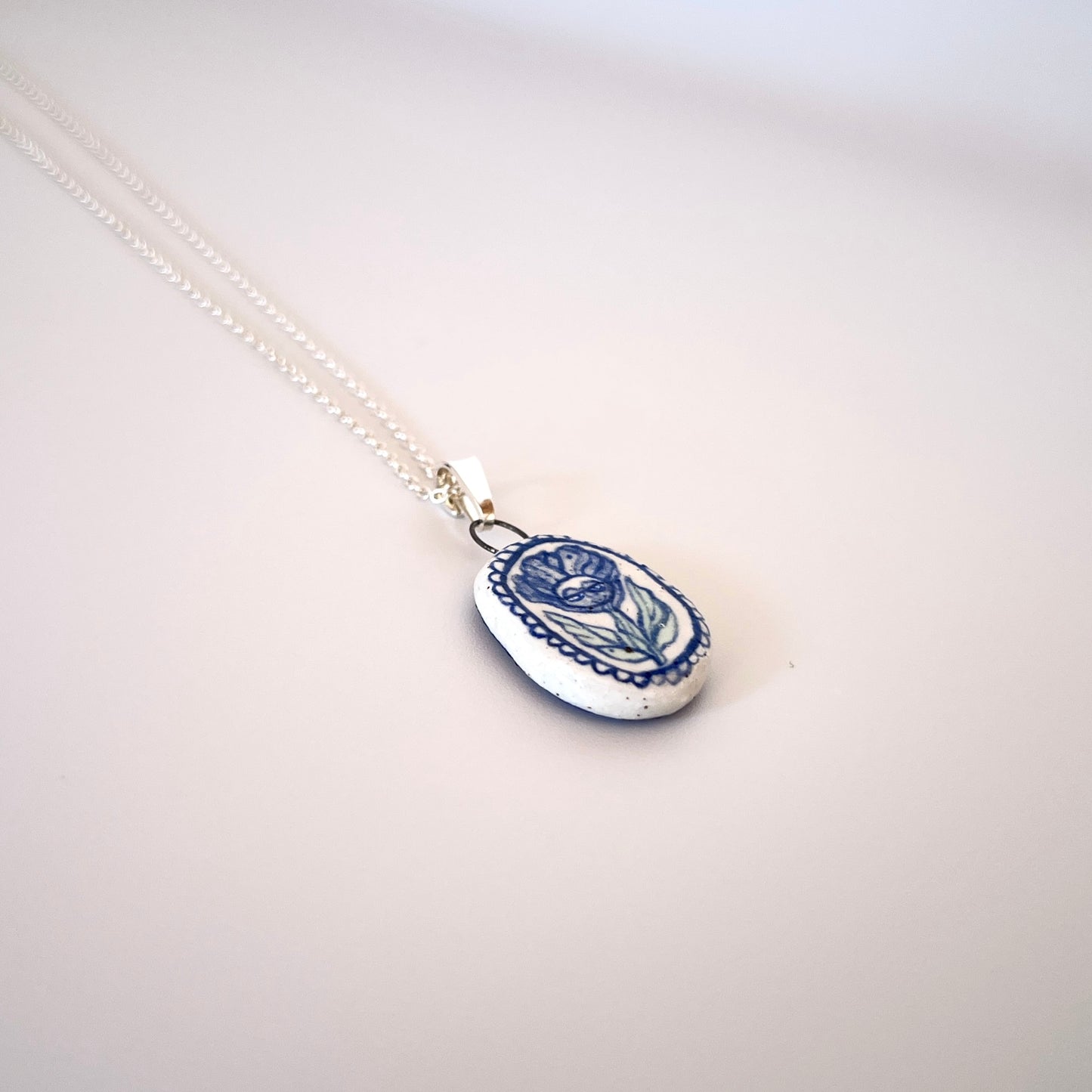 Handmade Ceramic Pendant Necklace – Flower Person Design (Sterling Silver, Nature-Inspired Jewellery)