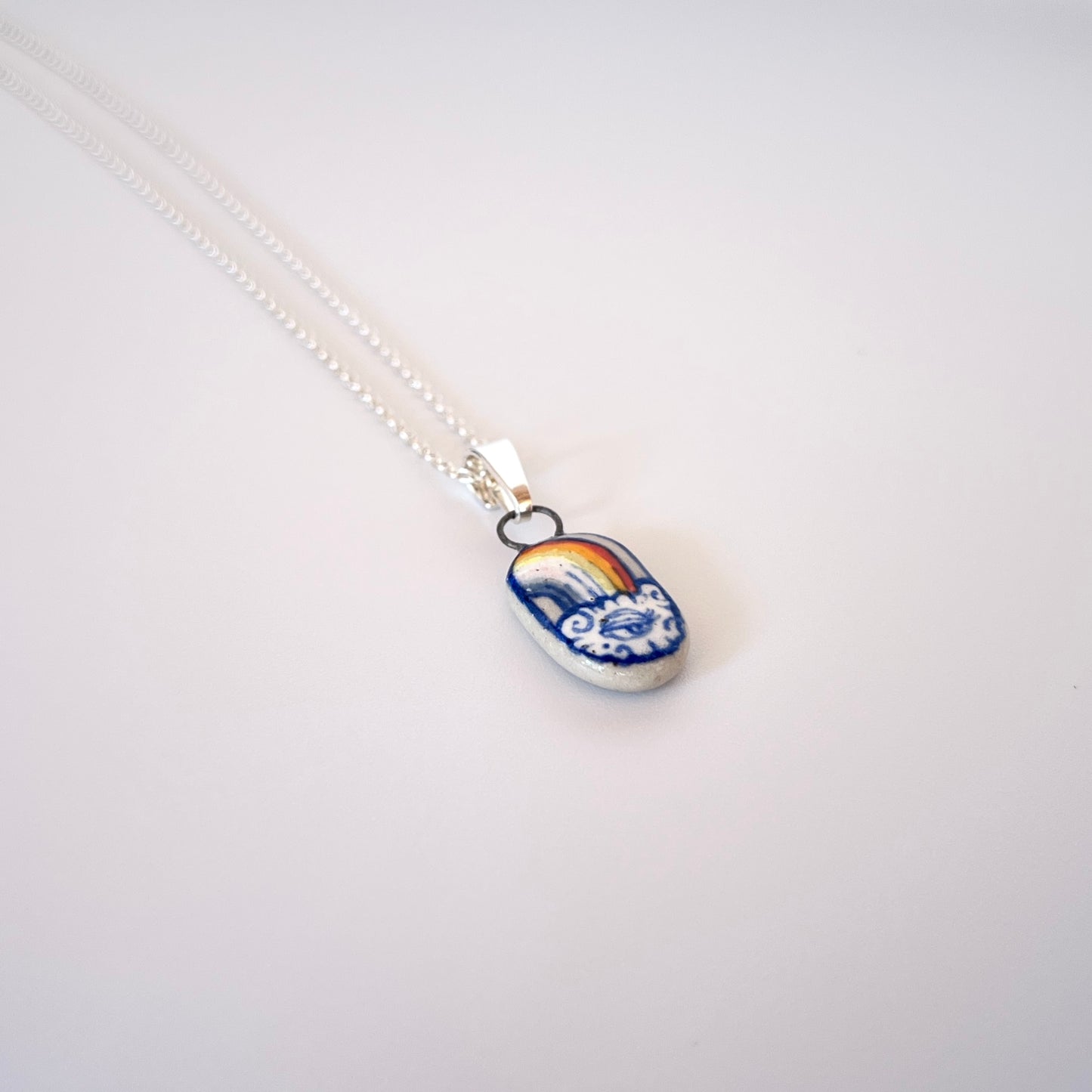 Handmade Rainbow Pendant Necklace – Lesbian Pride Jewellery (Sterling Silver, Ceramic, LGBTQ+ Gift)