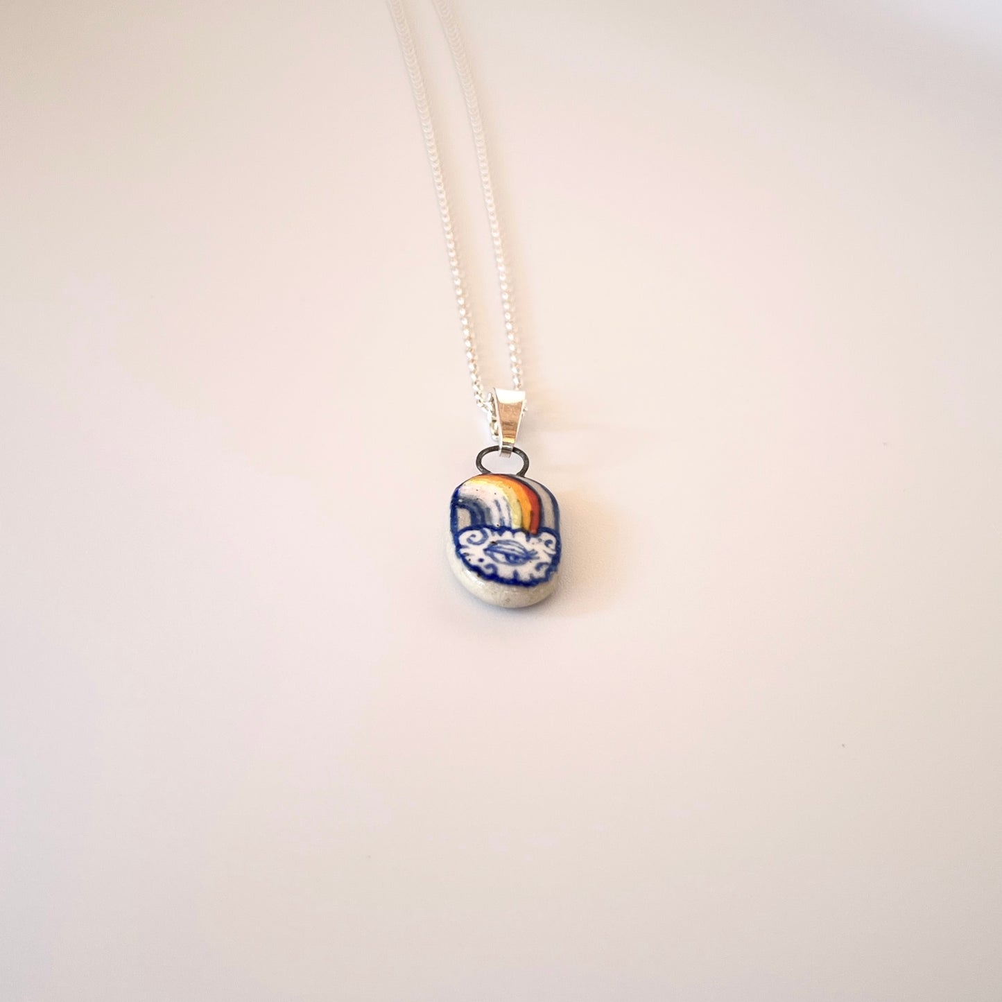 Handmade Rainbow Pendant Necklace – Lesbian Pride Jewellery (Sterling Silver, Ceramic, LGBTQ+ Gift)