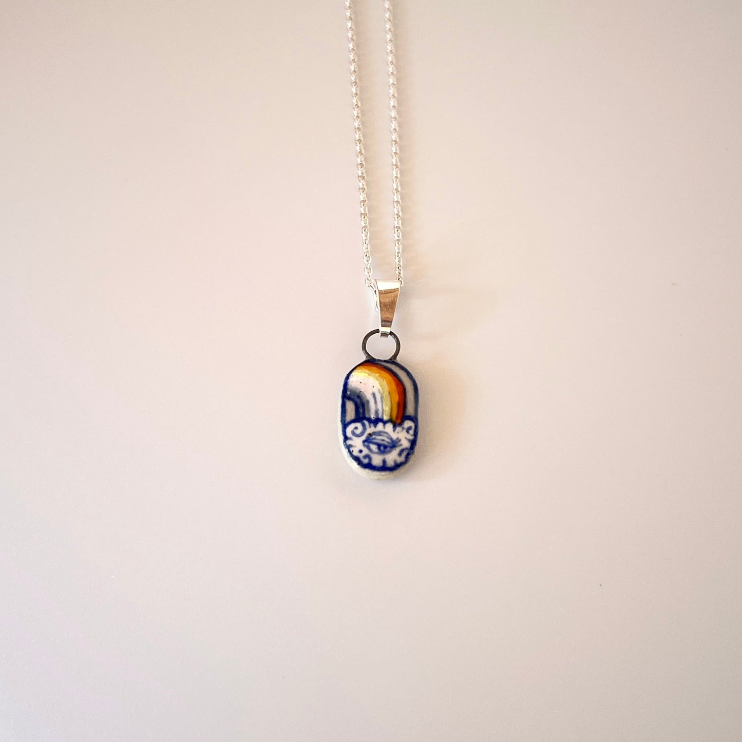 Handmade Rainbow Pendant Necklace – Lesbian Pride Jewellery (Sterling Silver, Ceramic, LGBTQ+ Gift)