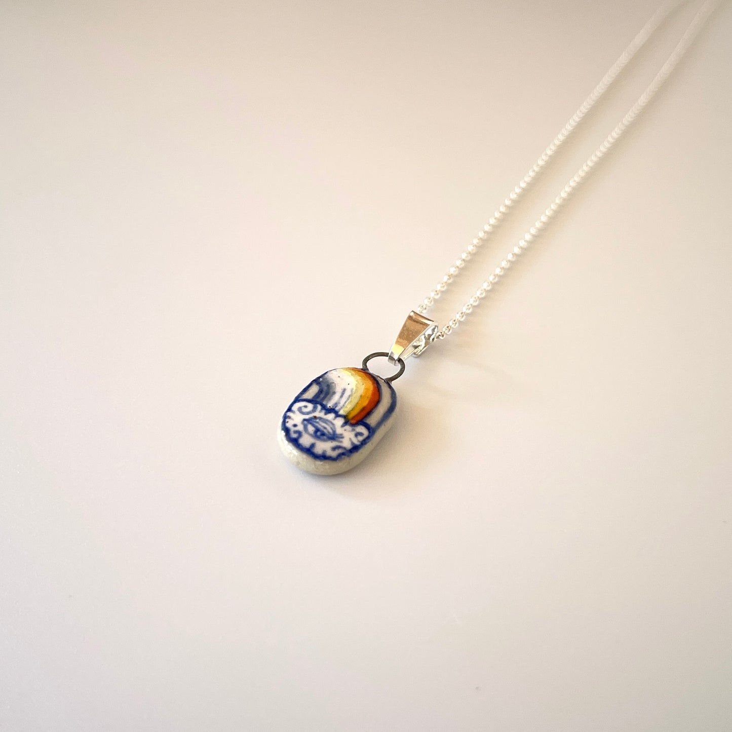 Handmade Rainbow Pendant Necklace – Lesbian Pride Jewellery (Sterling Silver, Ceramic, LGBTQ+ Gift)