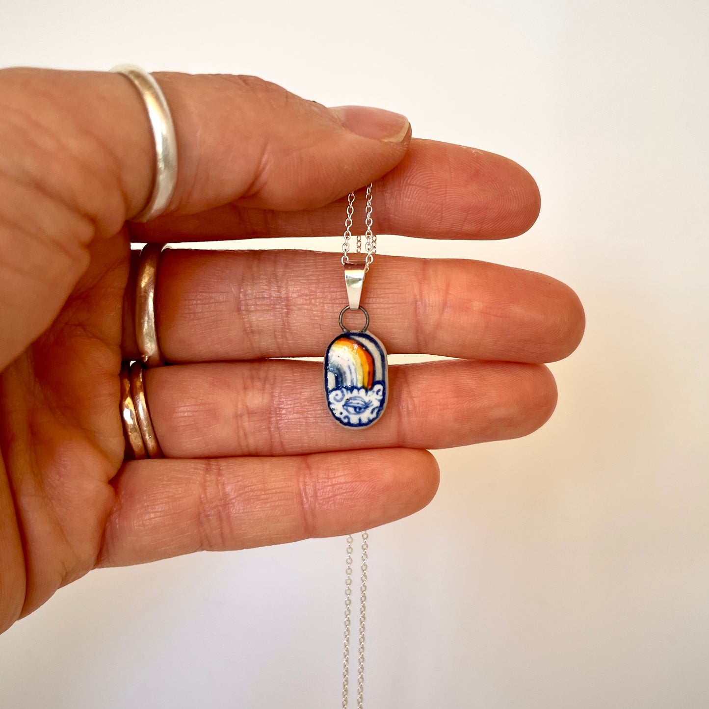 Handmade Rainbow Pendant Necklace – Lesbian Pride Jewellery (Sterling Silver, Ceramic, LGBTQ+ Gift)