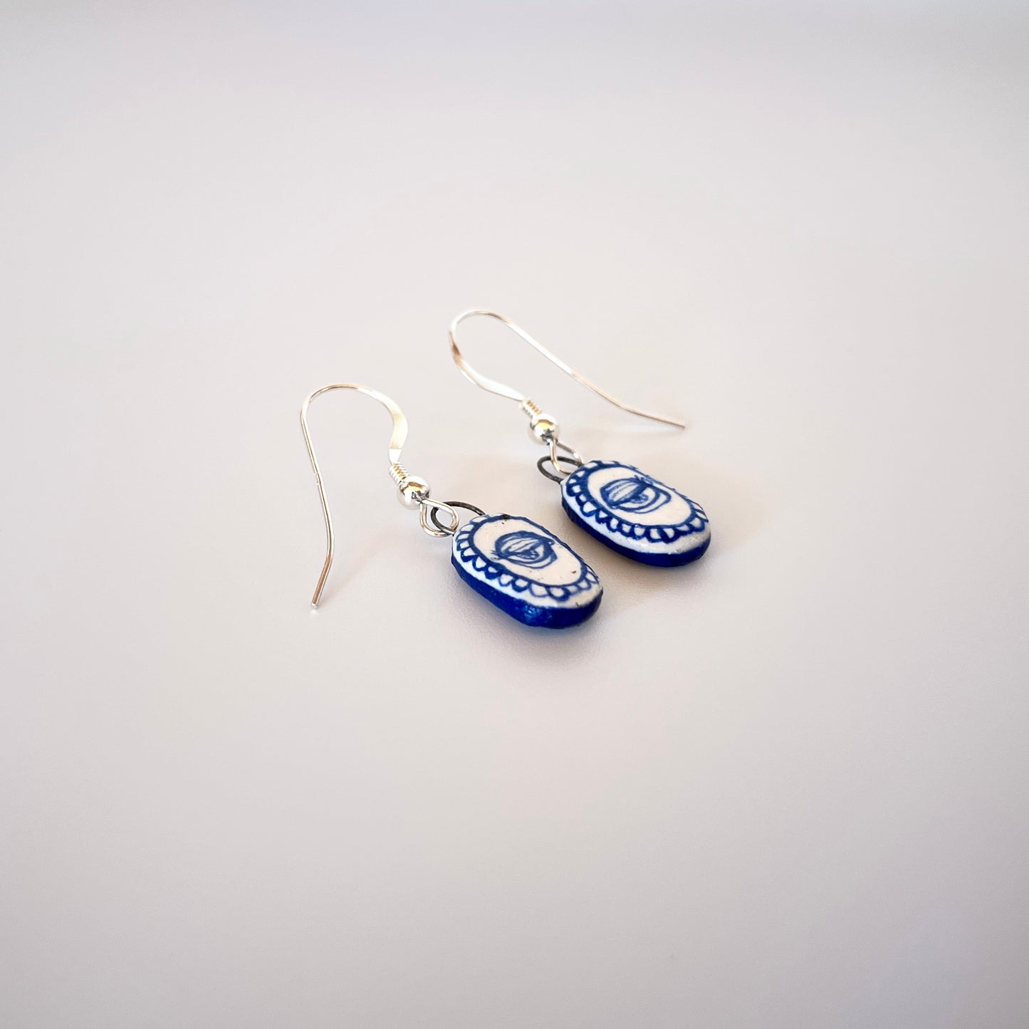 Handmade Ceramic Earrings – Eye Design (Sterling Silver, Dangle Earrings)