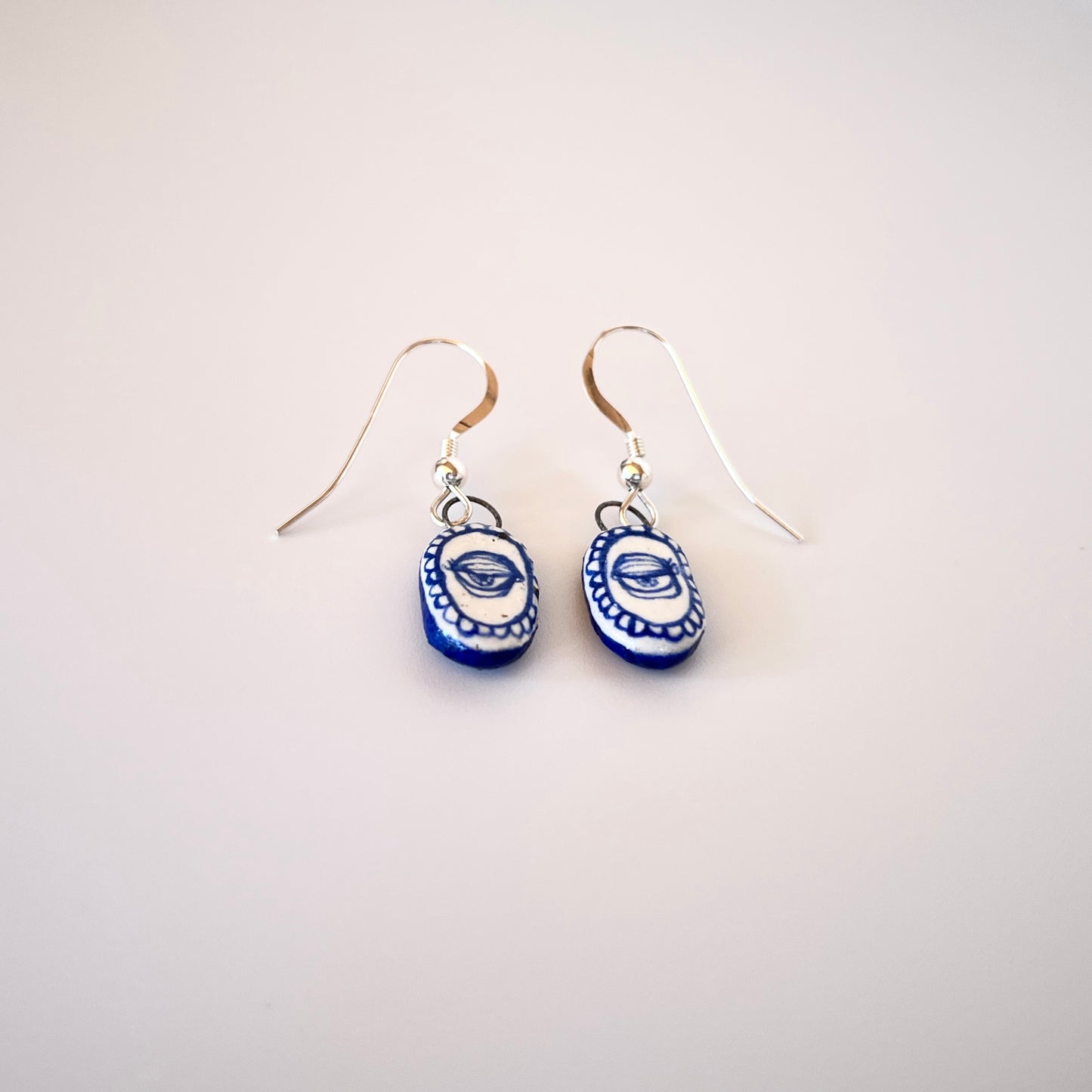 Handmade Ceramic Earrings – Eye Design (Sterling Silver, Dangle Earrings)