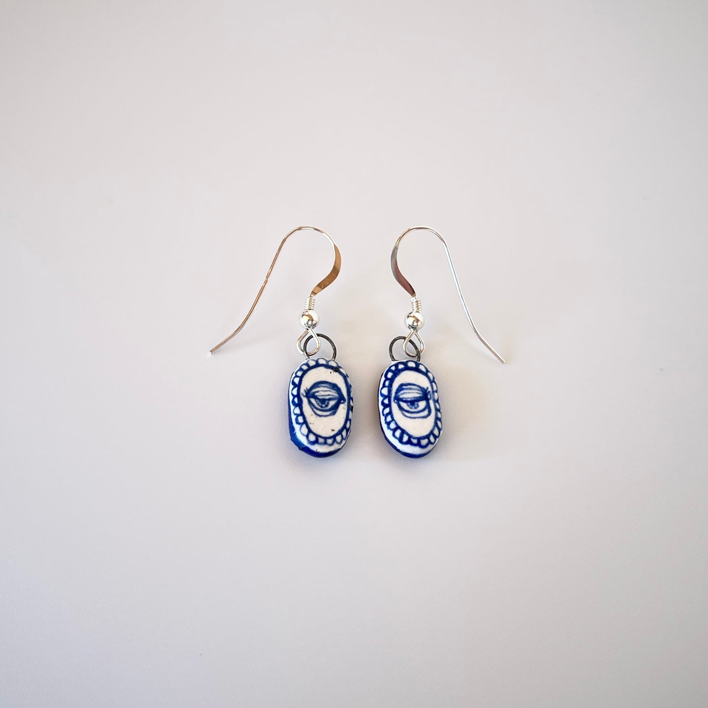 Handmade Ceramic Earrings – Eye Design (Sterling Silver, Dangle Earrings)