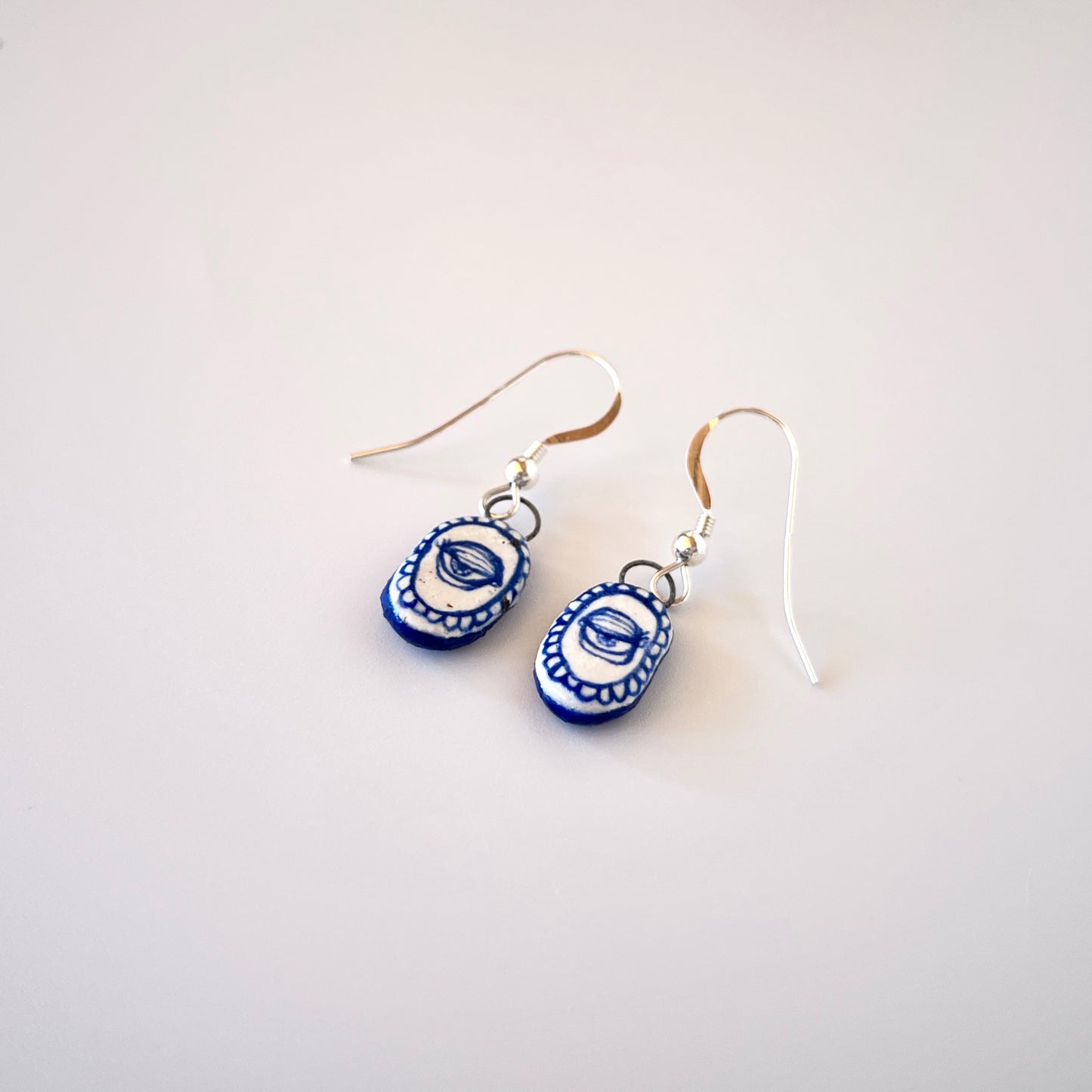 Handmade Ceramic Earrings – Eye Design (Sterling Silver, Dangle Earrings)