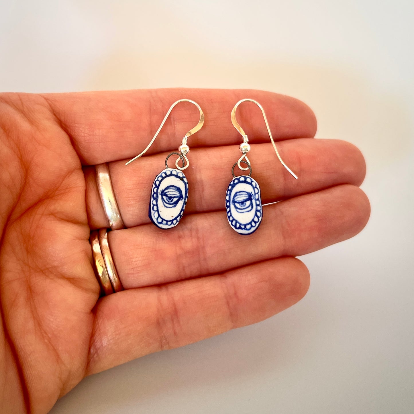 Handmade Ceramic Earrings – Eye Design (Sterling Silver, Dangle Earrings)