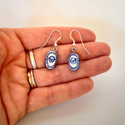 Handmade Ceramic Earrings – Eye Design (Sterling Silver, Dangle Earrings)