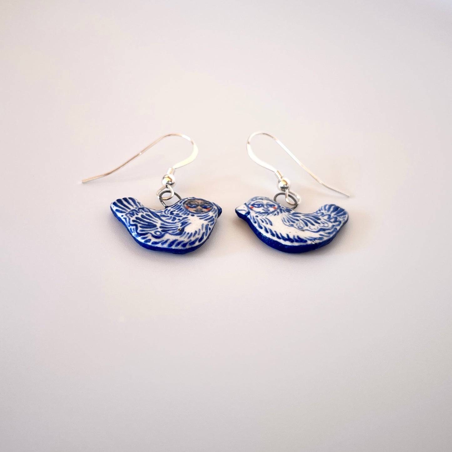 Handmade Ceramic Earrings – Bird Design (Sterling Silver, Dangle Earrings)