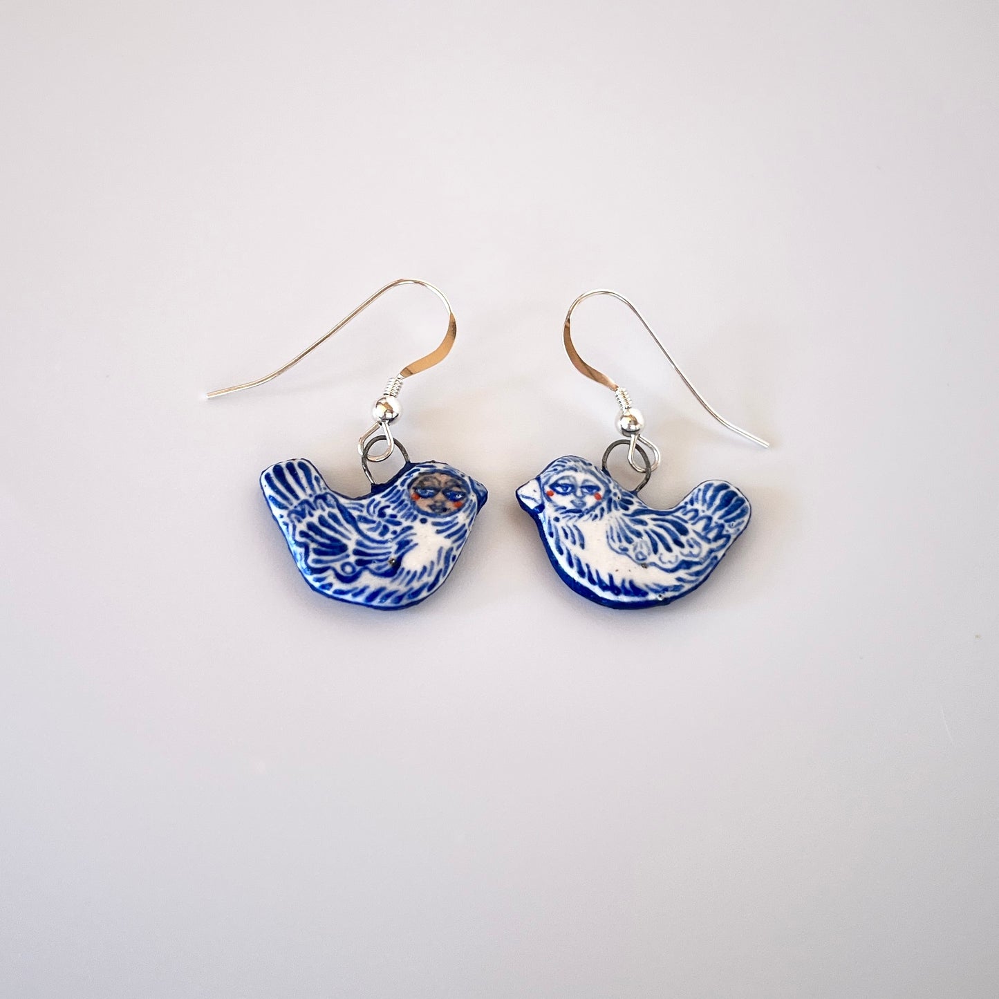 Handmade Ceramic Earrings – Bird Design (Sterling Silver, Dangle Earrings)