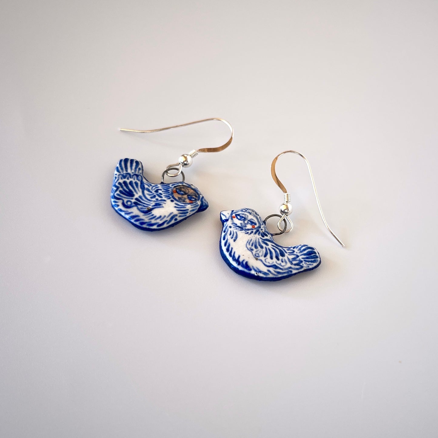 Handmade Ceramic Earrings – Bird Design (Sterling Silver, Dangle Earrings)