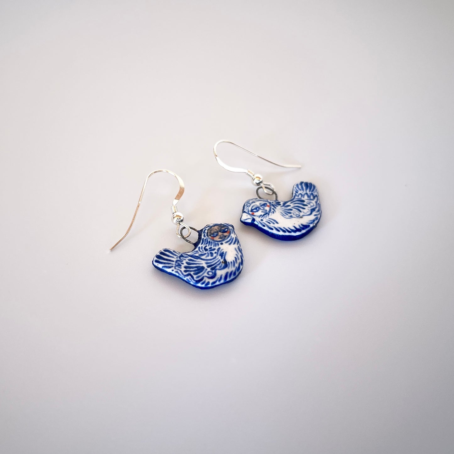 Handmade Ceramic Earrings – Bird Design (Sterling Silver, Dangle Earrings)