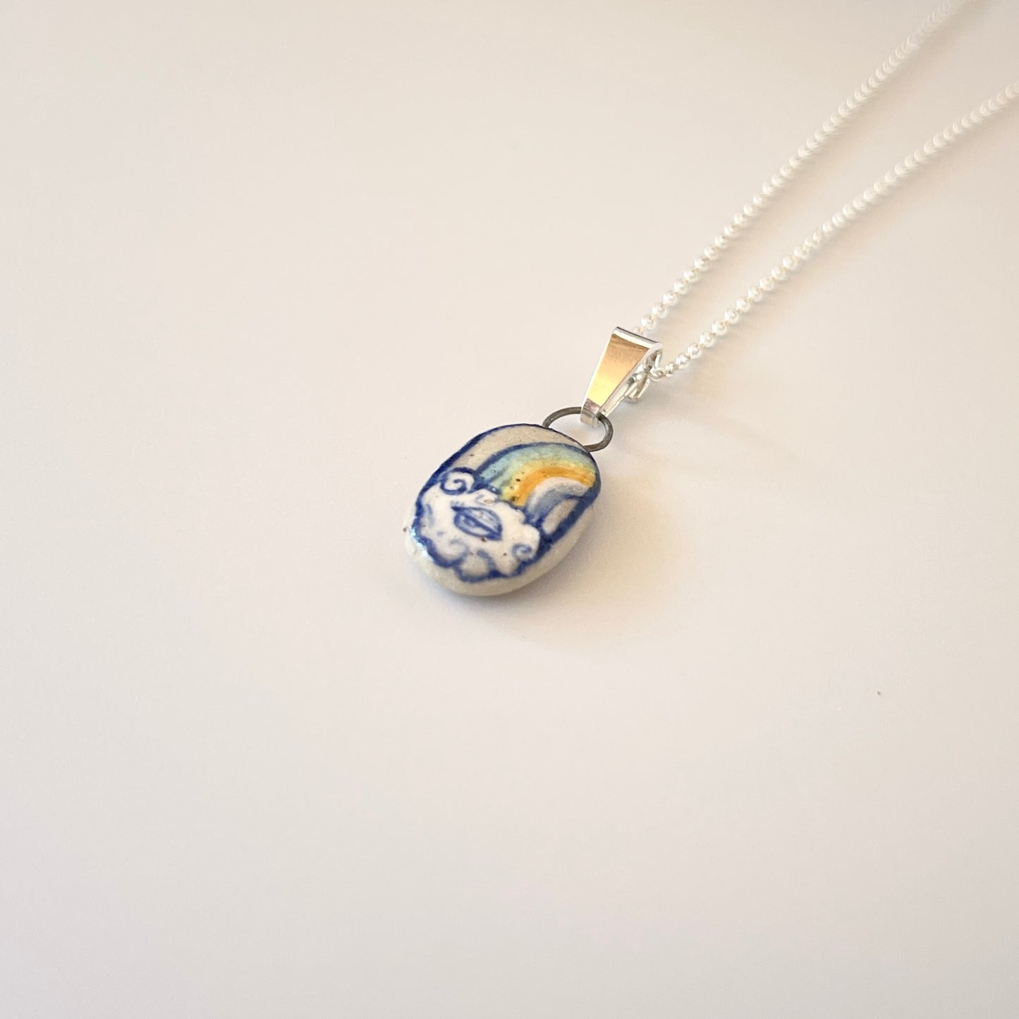 Handmade Rainbow Pendant Necklace – Pride Flag Jewellery (Sterling Silver, Ceramic, LGBTQ+ Gift)