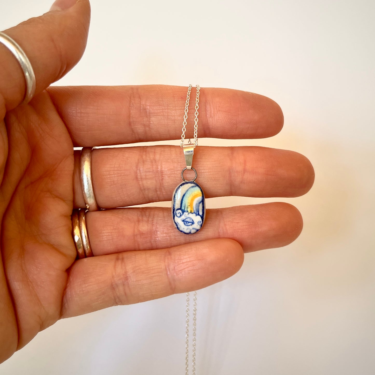 Handmade Rainbow Pendant Necklace – Pride Flag Jewellery (Sterling Silver, Ceramic, LGBTQ+ Gift)