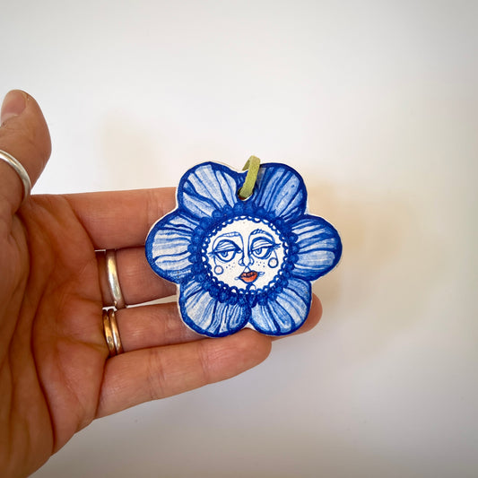 Handcrafted Ceramic Hanging Decoration - Flower Character Design (Speckled Stoneware)