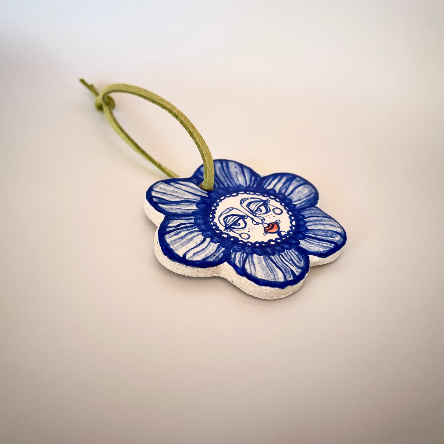 Handcrafted Ceramic Hanging Decoration - Flower Character Design (Speckled Stoneware)