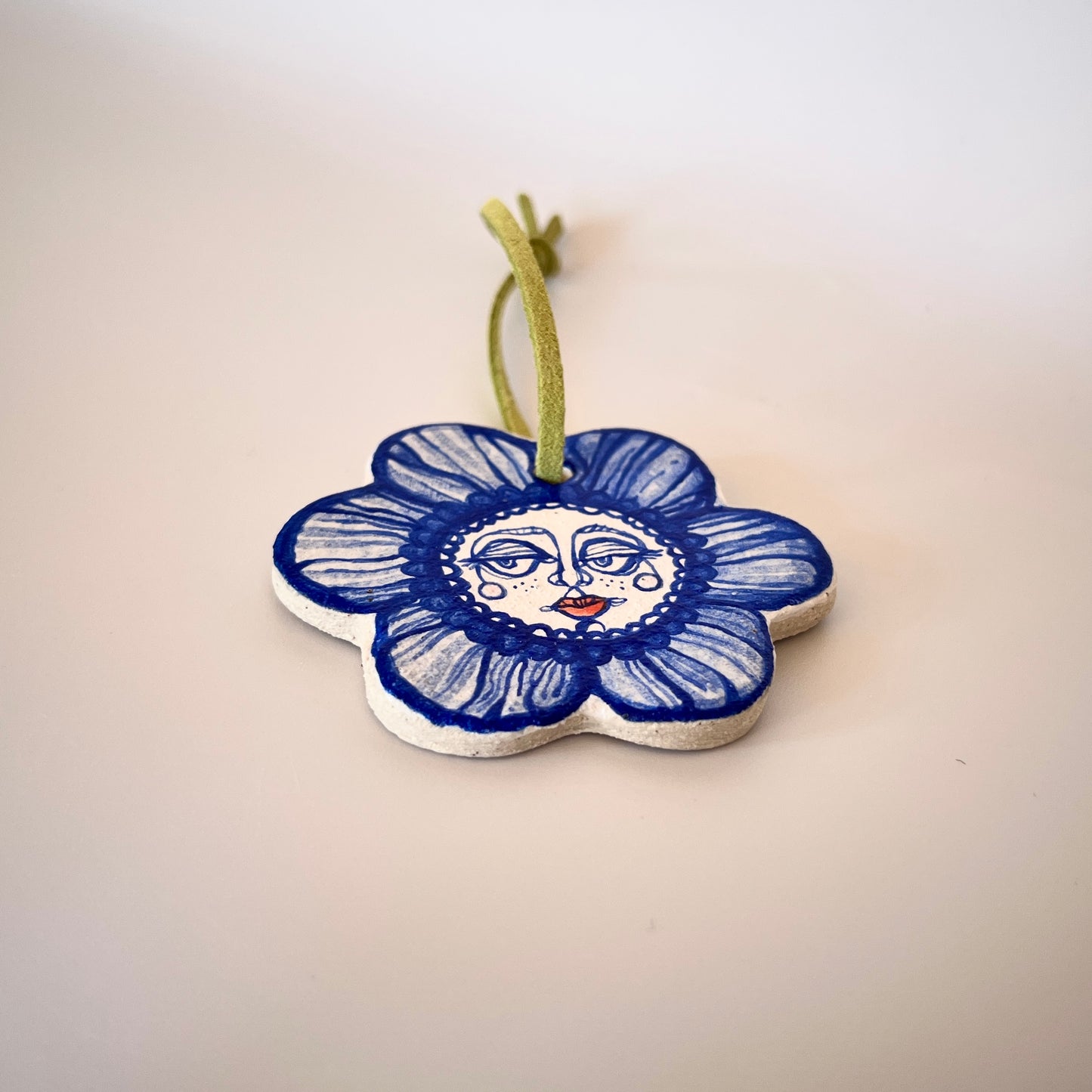 Handcrafted Ceramic Hanging Decoration - Flower Character Design (Speckled Stoneware)