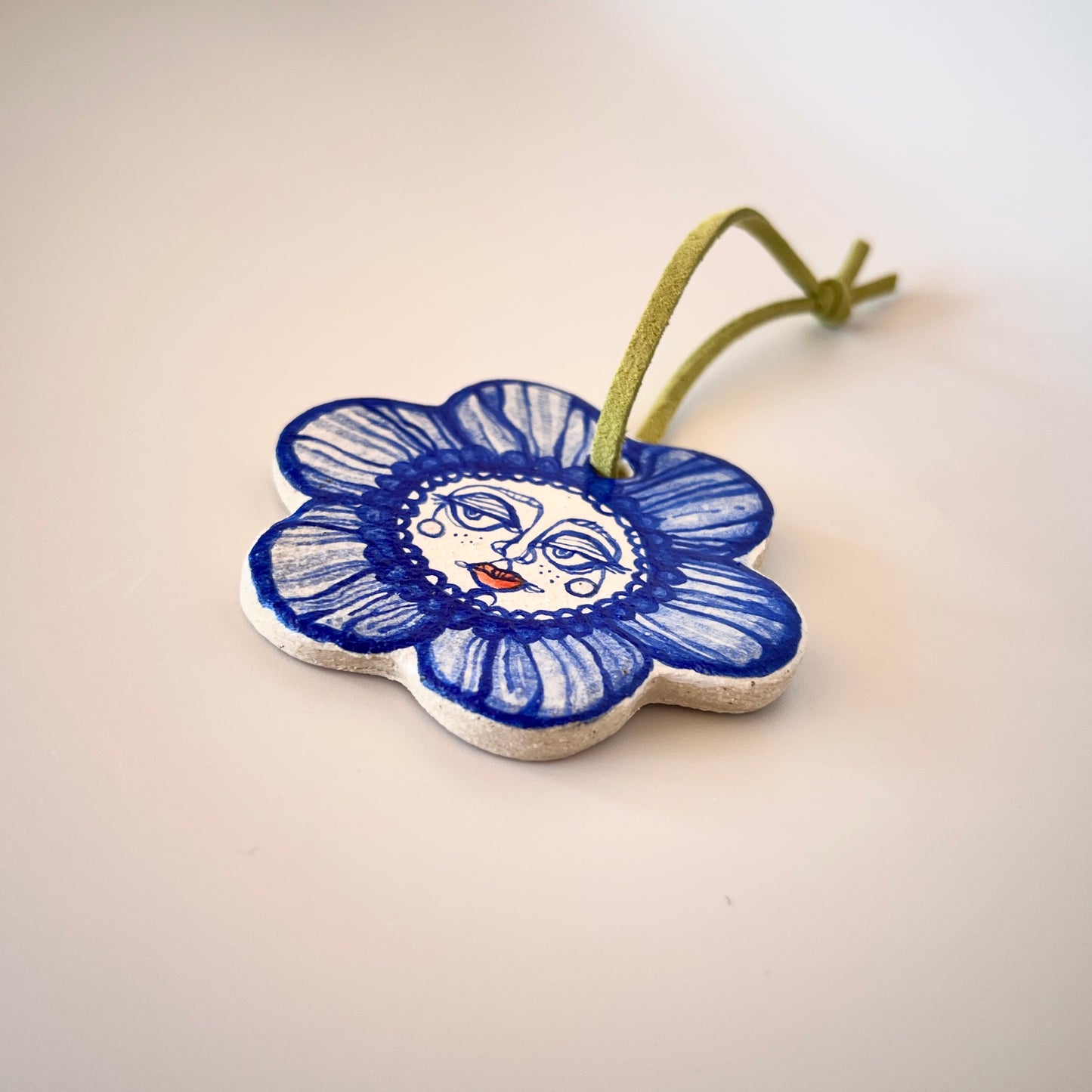 Handcrafted Ceramic Hanging Decoration - Flower Character Design (Speckled Stoneware)
