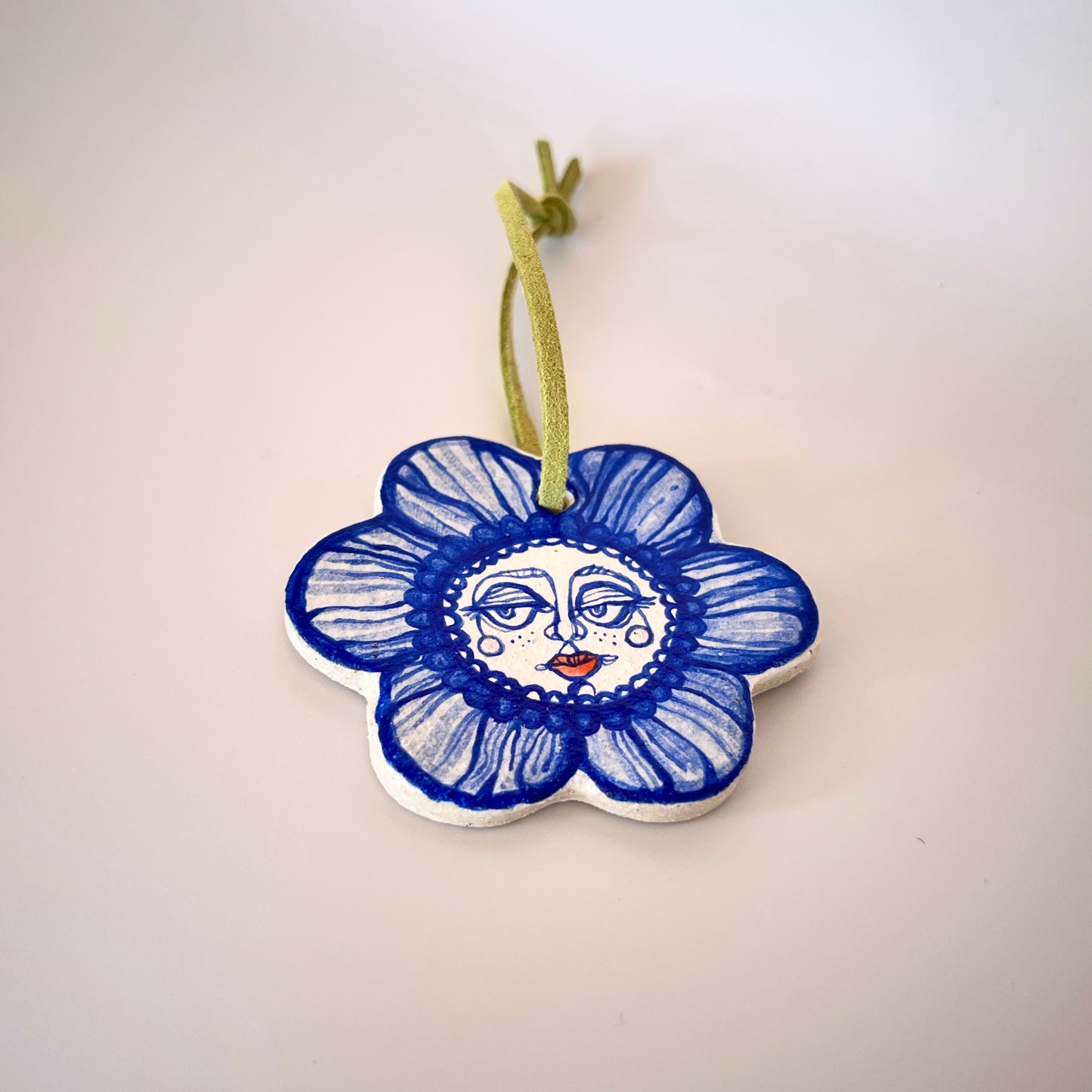 Handcrafted Ceramic Hanging Decoration - Flower Character Design (Speckled Stoneware)