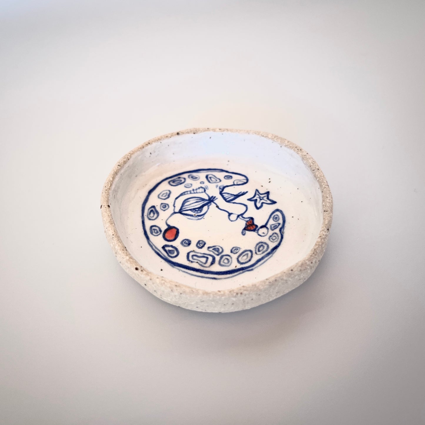 Handcrafted Ceramic Trinket Dish - Moon Design (Speckled Stoneware)