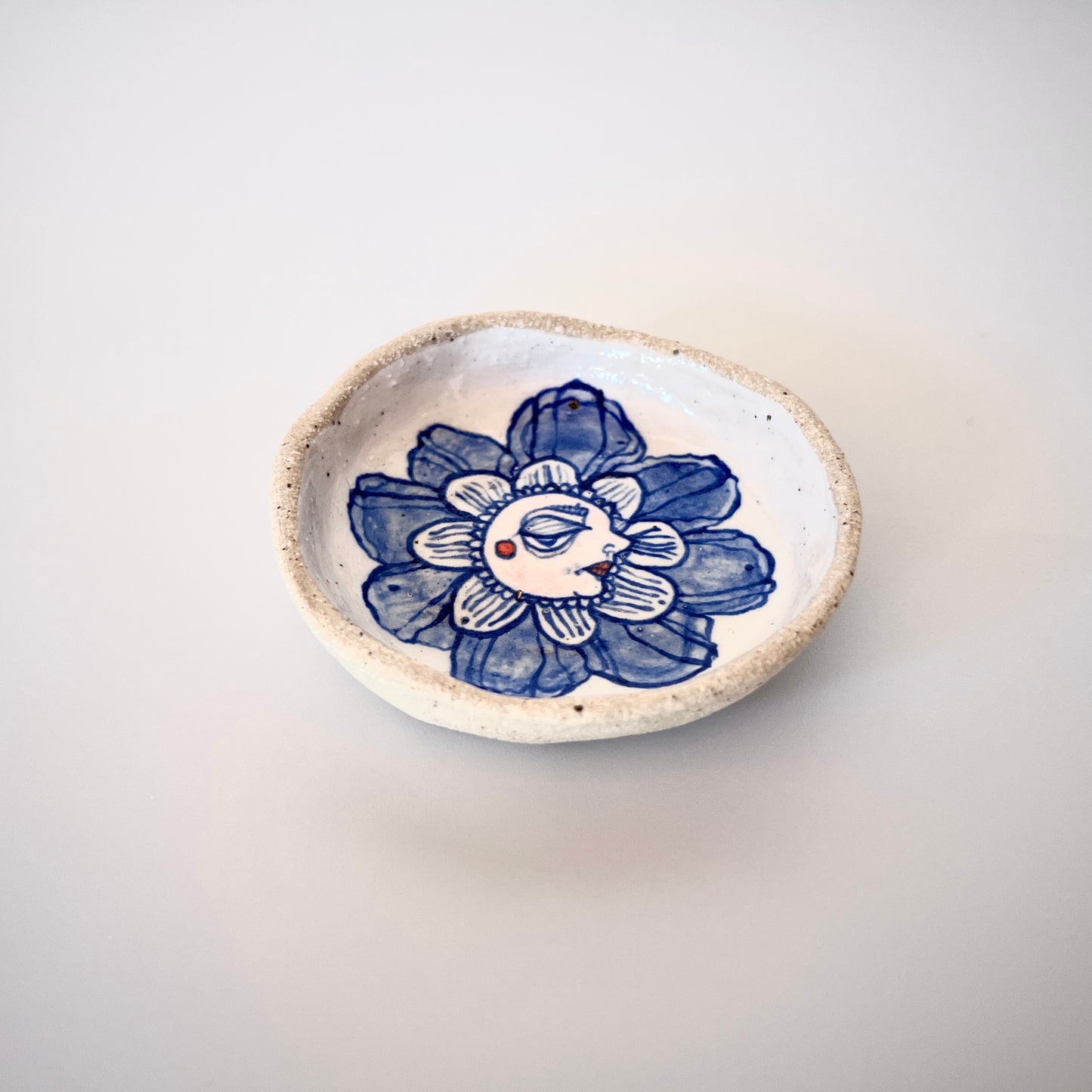 Handcrafted Ceramic Trinket Dish - Flower Person Design (Speckled Stoneware)