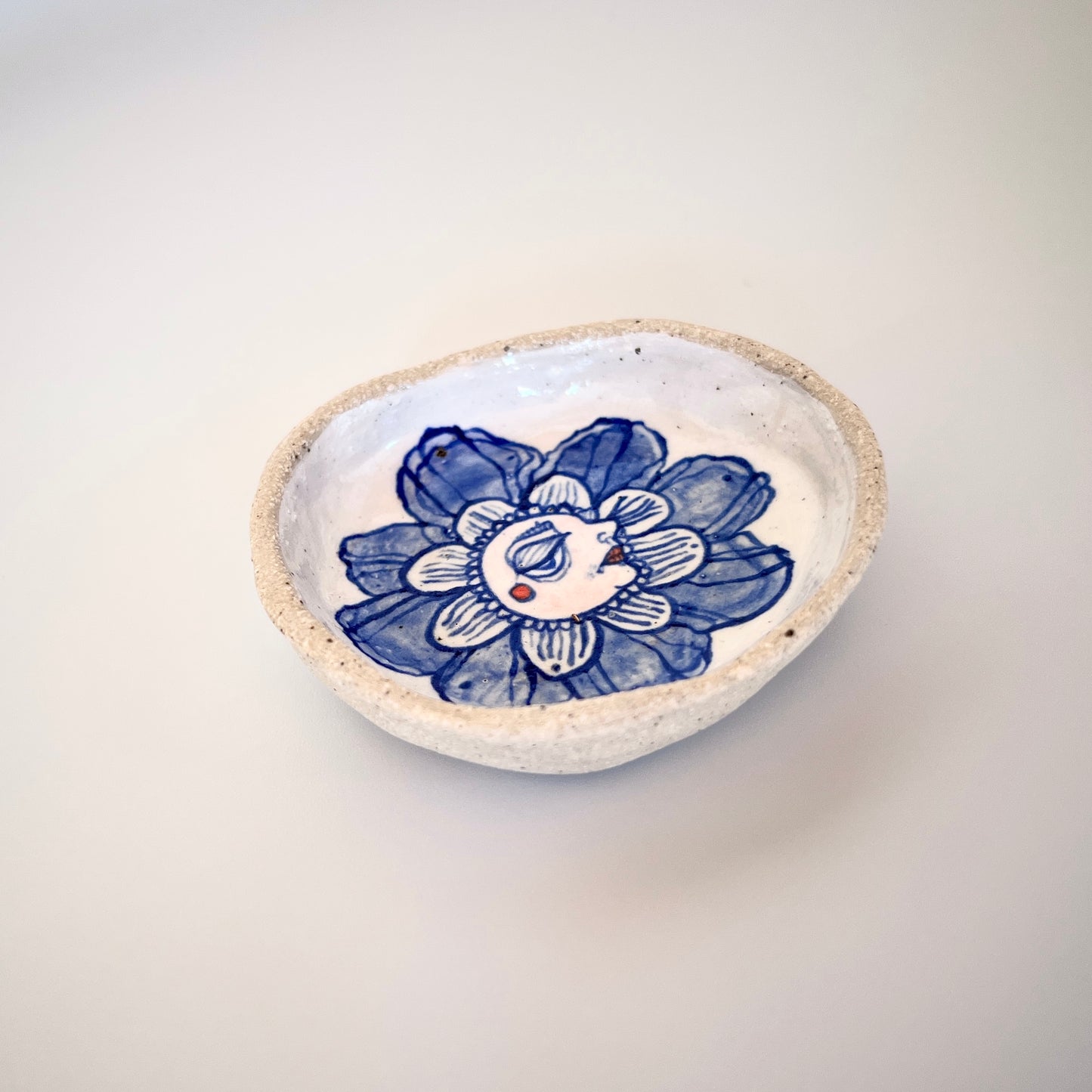 Handcrafted Ceramic Trinket Dish - Flower Person Design (Speckled Stoneware)