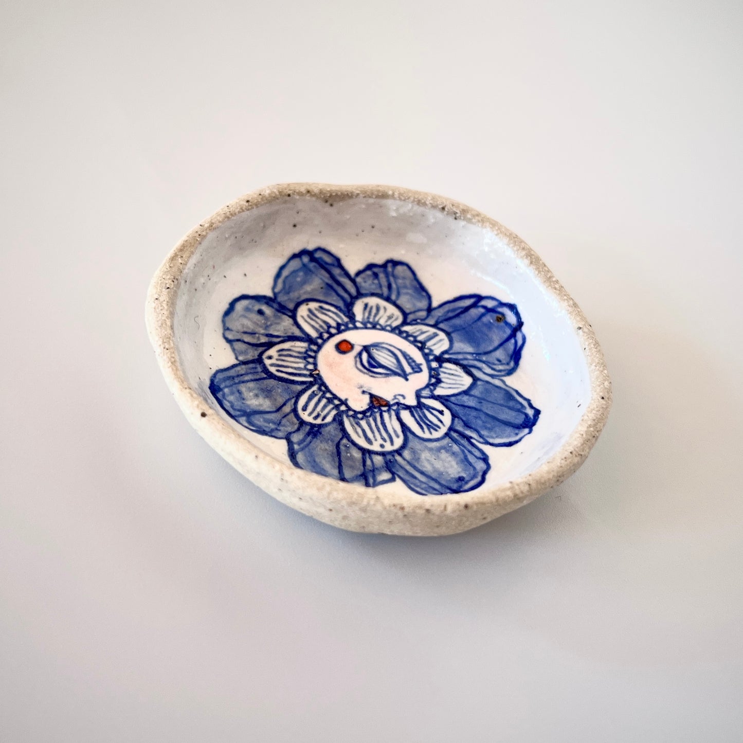 Handcrafted Ceramic Trinket Dish - Flower Person Design (Speckled Stoneware)