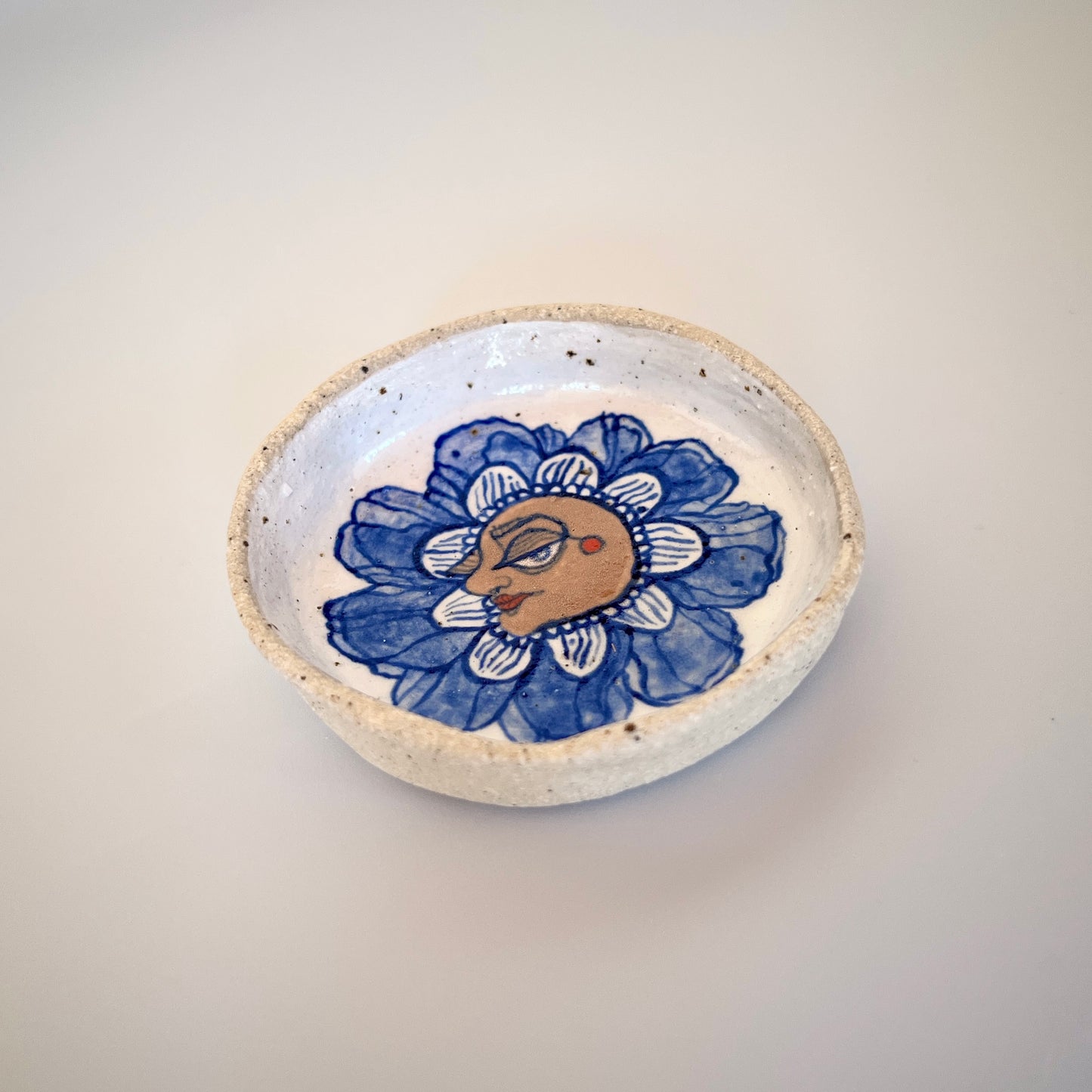 Handcrafted Ceramic Trinket Dish - Flower Person Design (Speckled Stoneware)