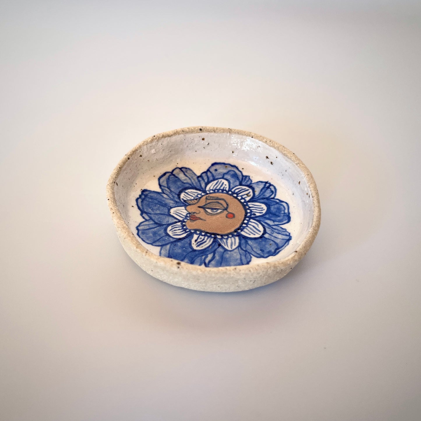 Handcrafted Ceramic Trinket Dish - Flower Person Design (Speckled Stoneware)