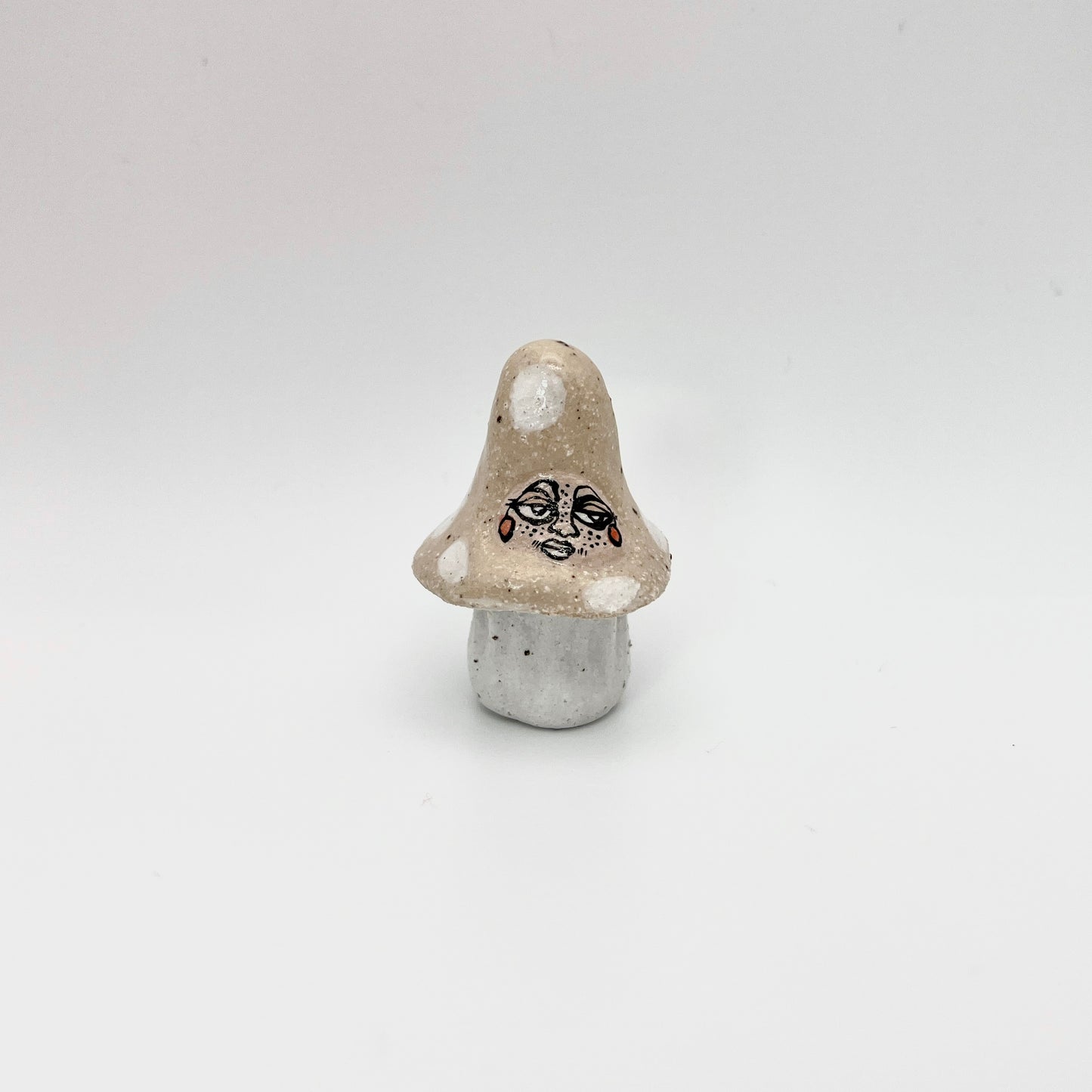 Handcrafted Ceramic Beige Mushroom Ornament  – Mini Decorative Companions (Speckled Stoneware)