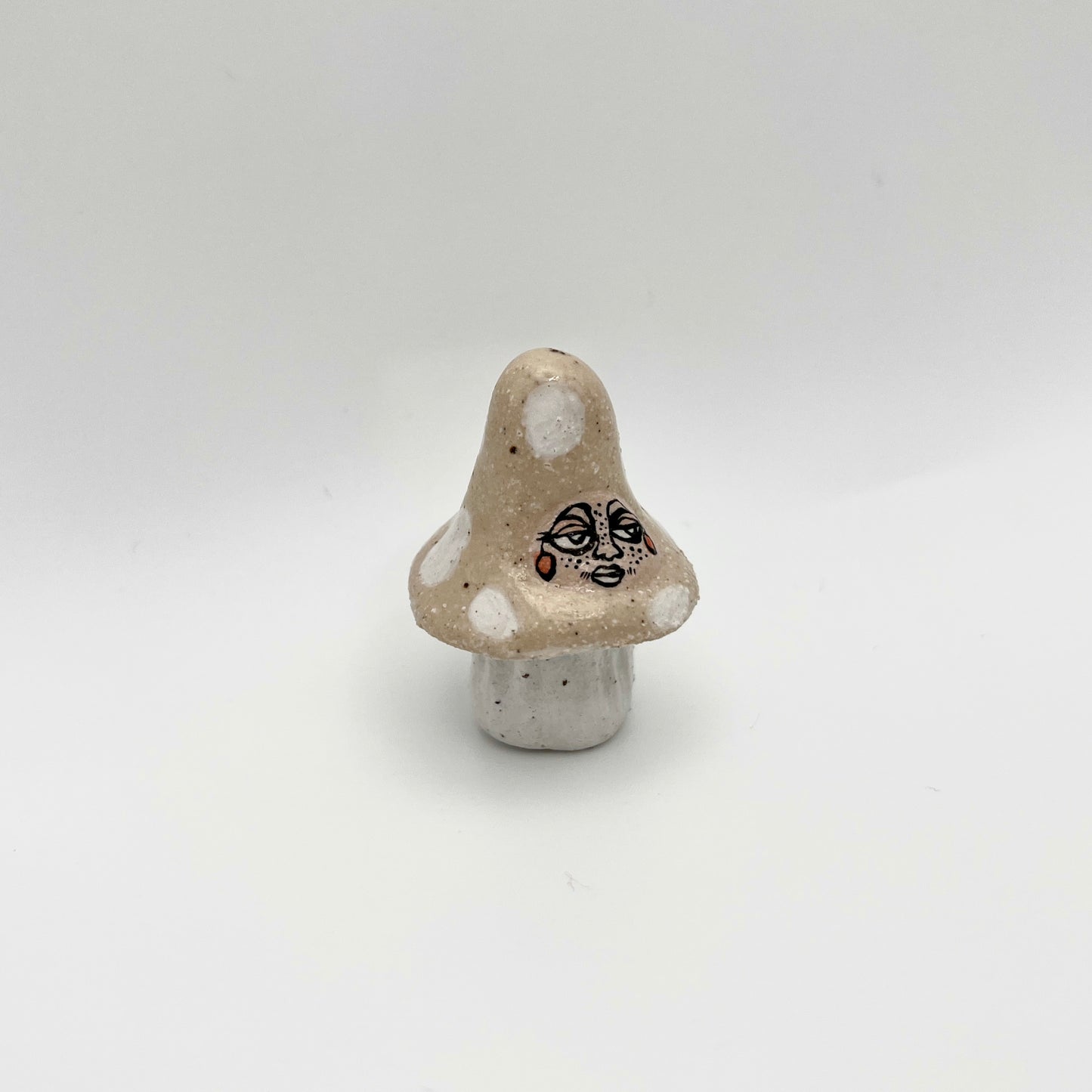 Handcrafted Ceramic Beige Mushroom Ornament  – Mini Decorative Companions (Speckled Stoneware)