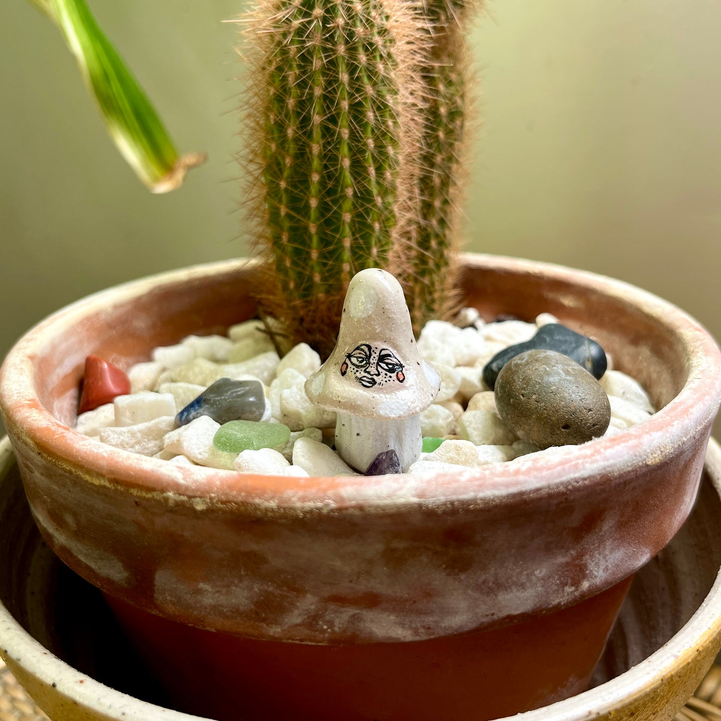 Handcrafted Ceramic Beige Mushroom Ornament  – Mini Decorative Companions (Speckled Stoneware)