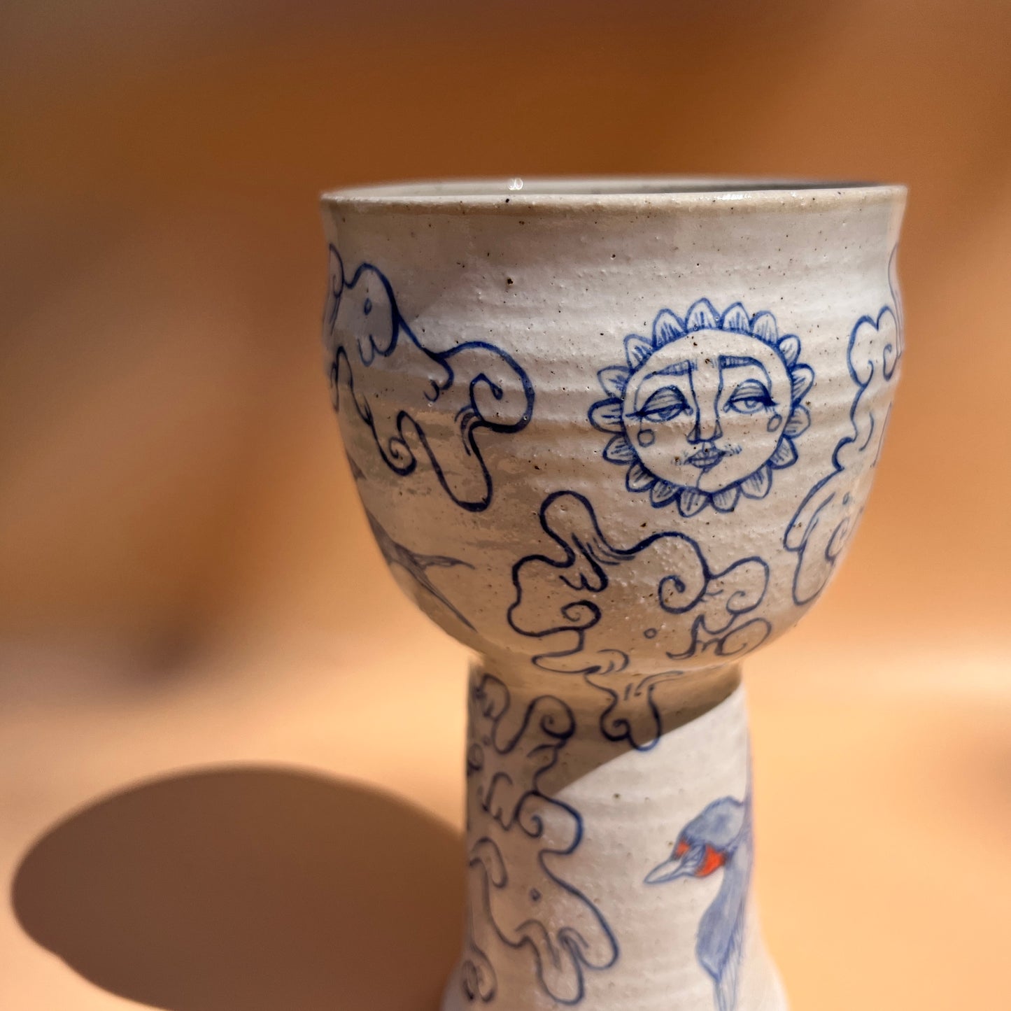 Handcrafted Ceramic Goblet - Evening Swallows (250ml, Speckled Stoneware)