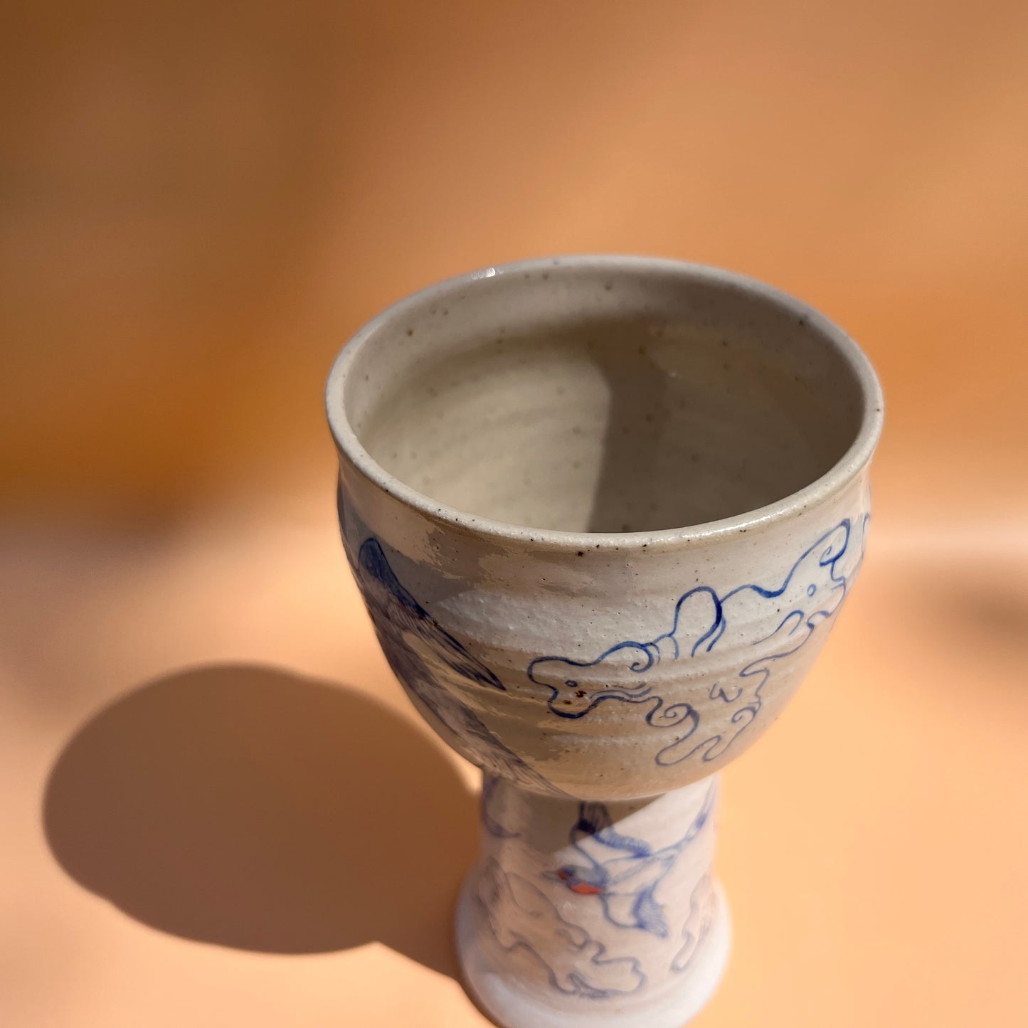 Handcrafted Ceramic Goblet - Evening Swallows (250ml, Speckled Stoneware)