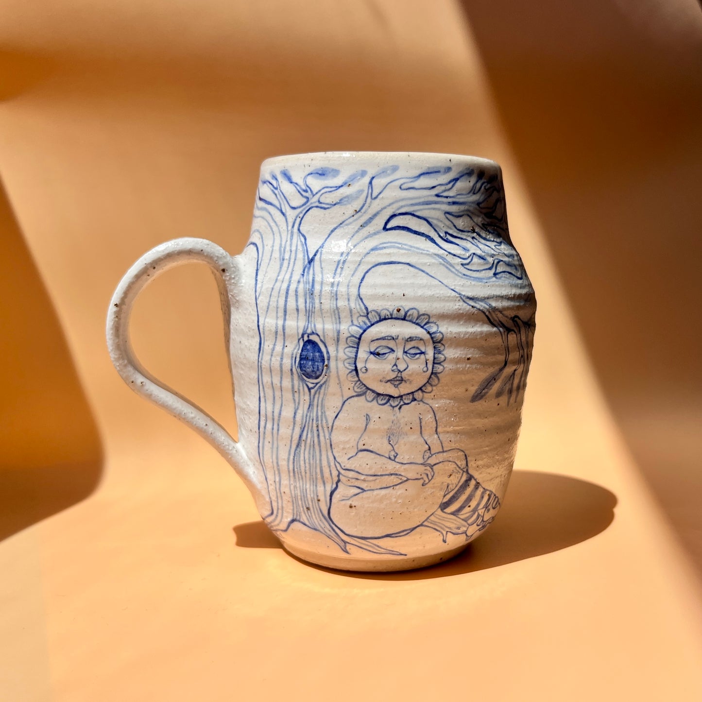 Handcrafted Large Ceramic Mug Set – Under the Same Tree: Sun & Moon Design (Speckled Stoneware, 450ml)